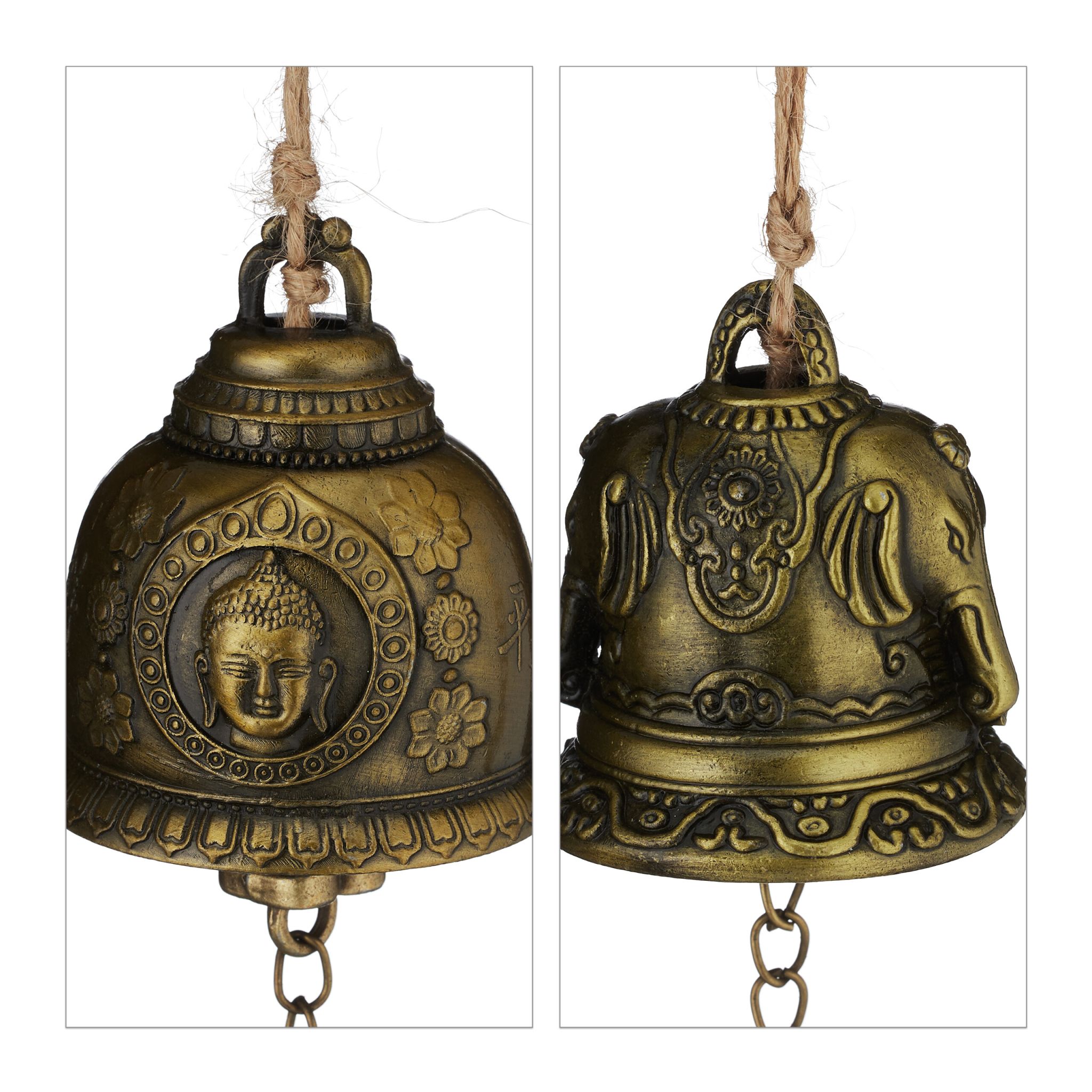 Windspiel Glocken 4er-Set Feng Shui Beige-Gold von Relaxdays