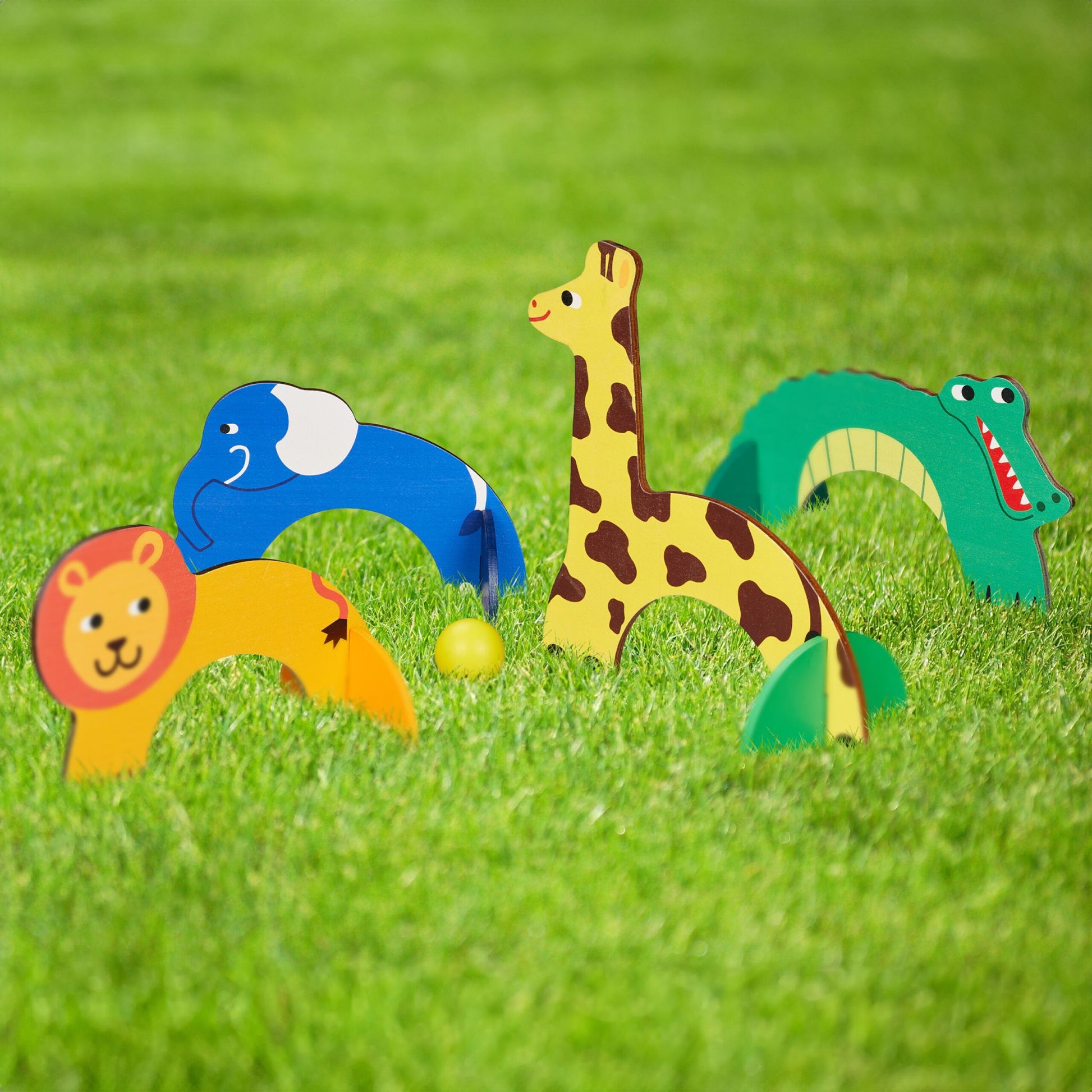 Krocket Spiel für Kinder Tier-Design Blau-Gelb-Hellbraun von Relaxdays