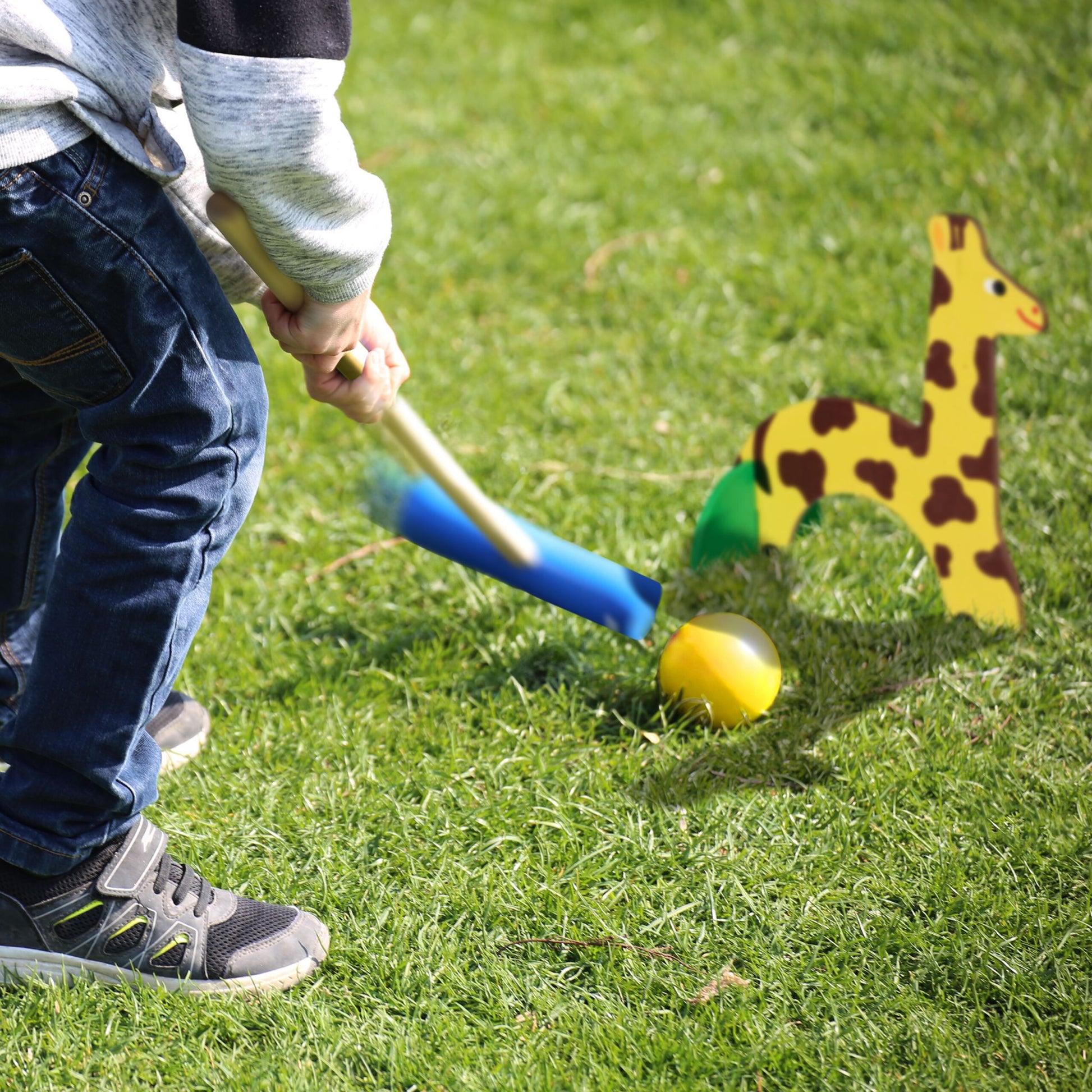 Krocket Spiel für Kinder Tier-Design Blau-Gelb-Hellbraun von Relaxdays