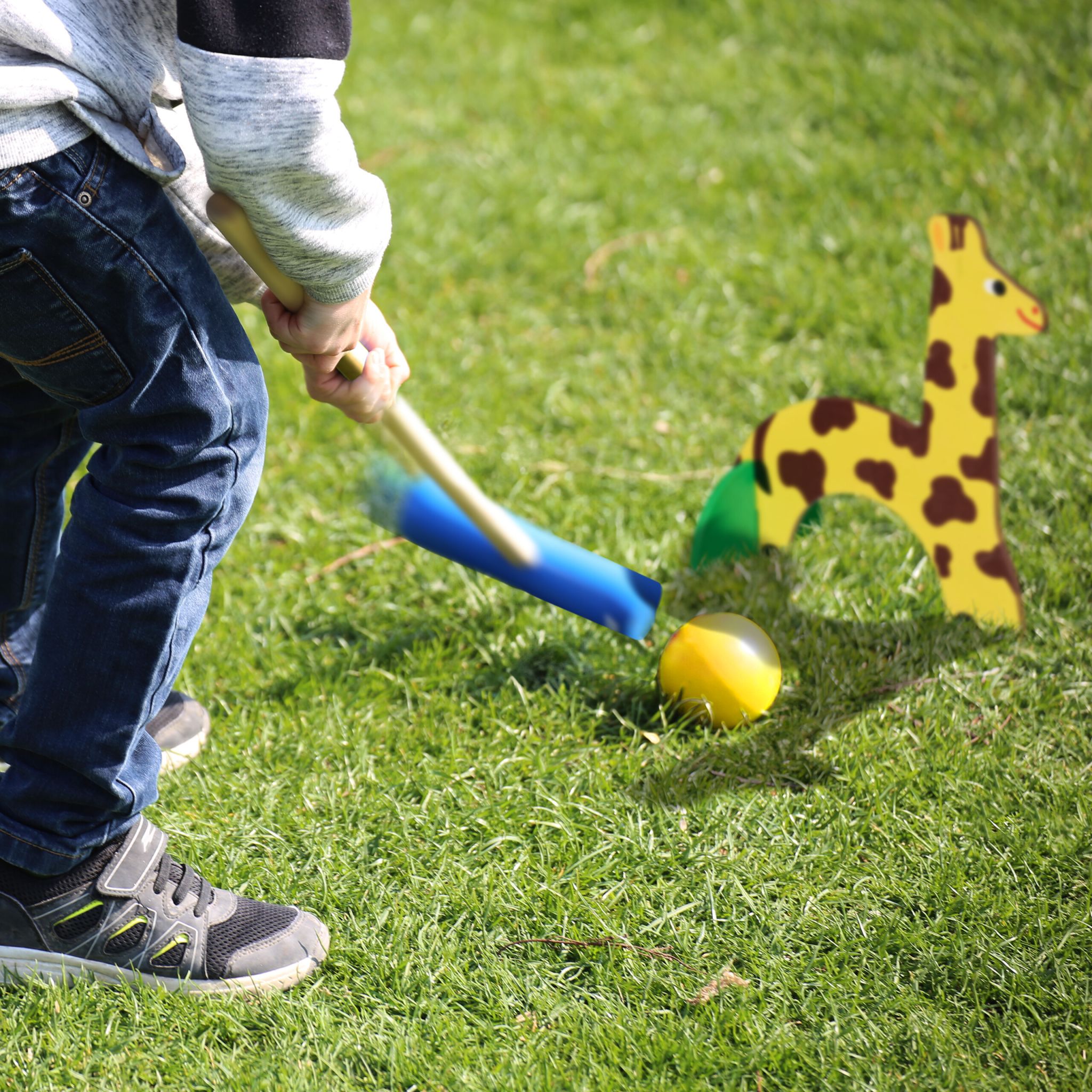 Krocket Spiel für Kinder Tier-Design Blau-Gelb-Hellbraun von Relaxdays