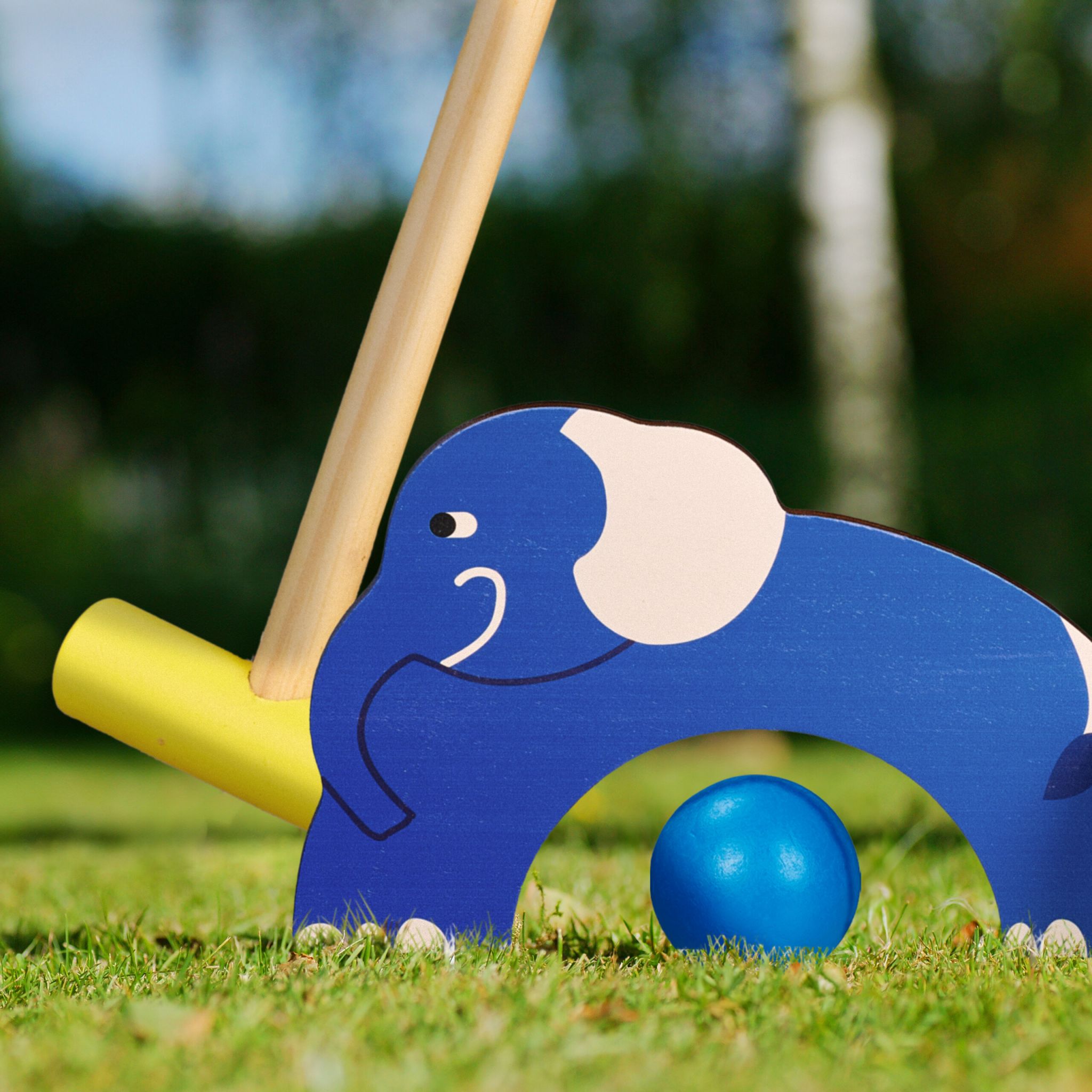 Krocket Spiel für Kinder Tier-Design Blau-Gelb-Hellbraun von Relaxdays