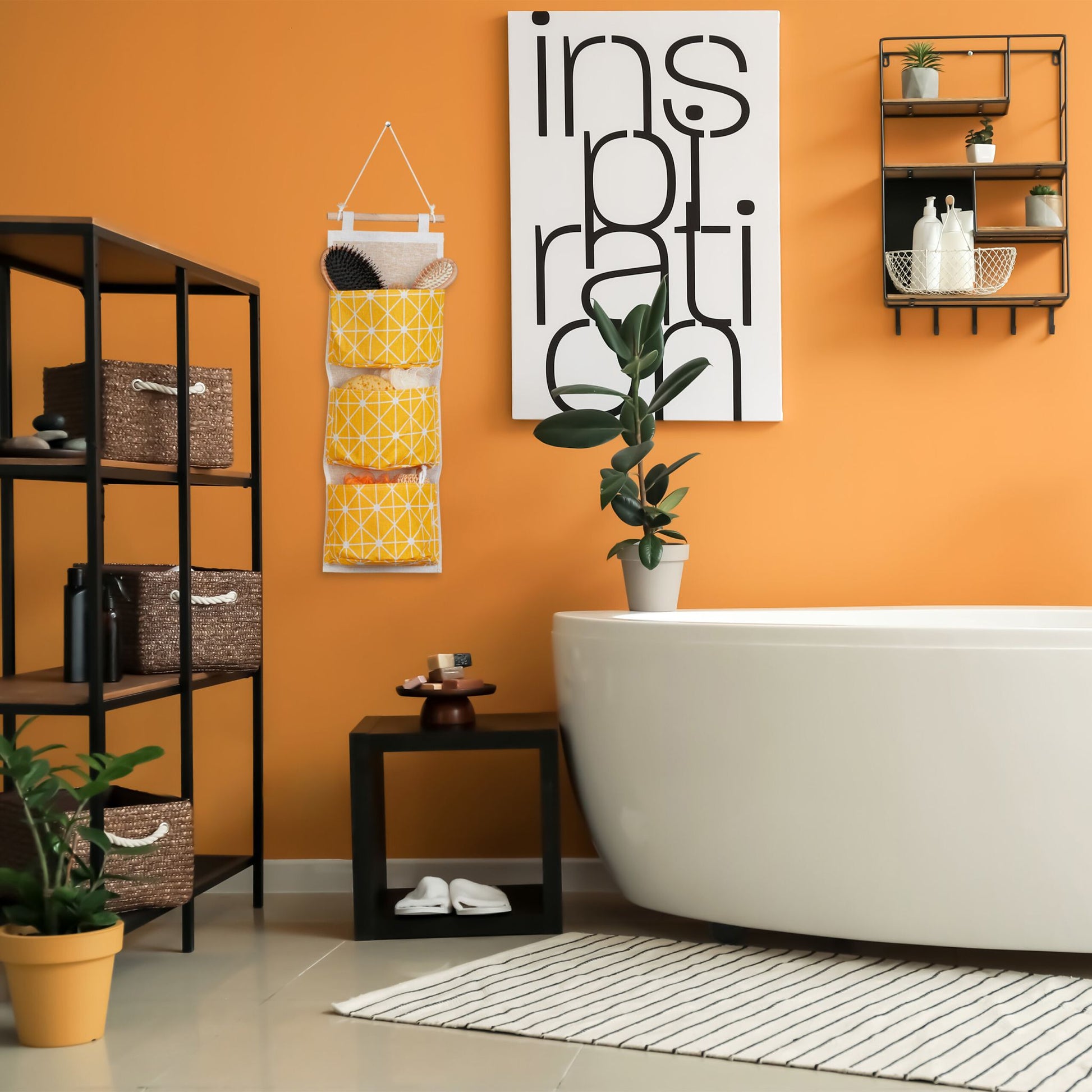 Hängeorganizer Stoff Creme-Gelb-Hellbraun von Relaxdays