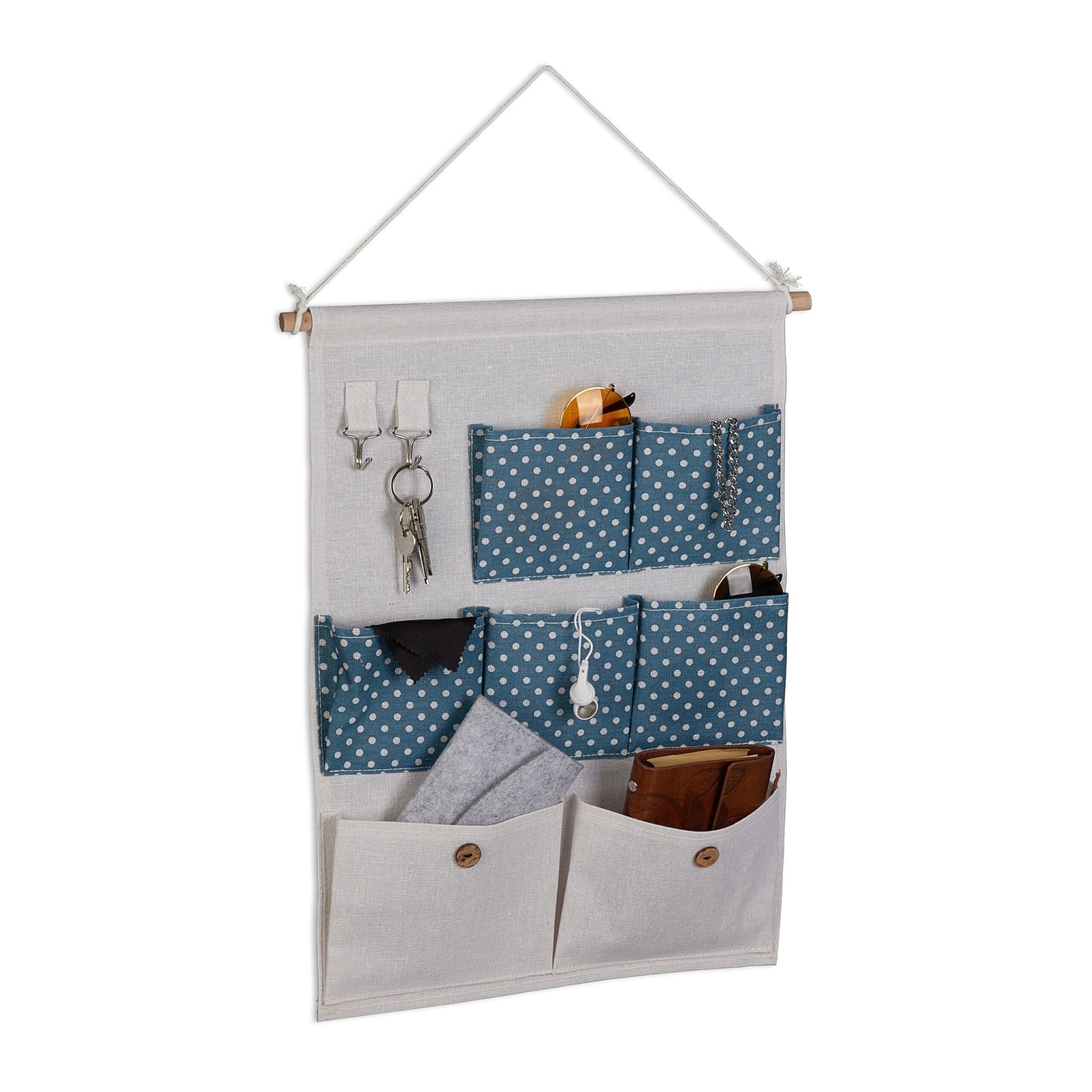 Hängeorganizer Stoff Blau-Creme-Hellbraun von Relaxdays
