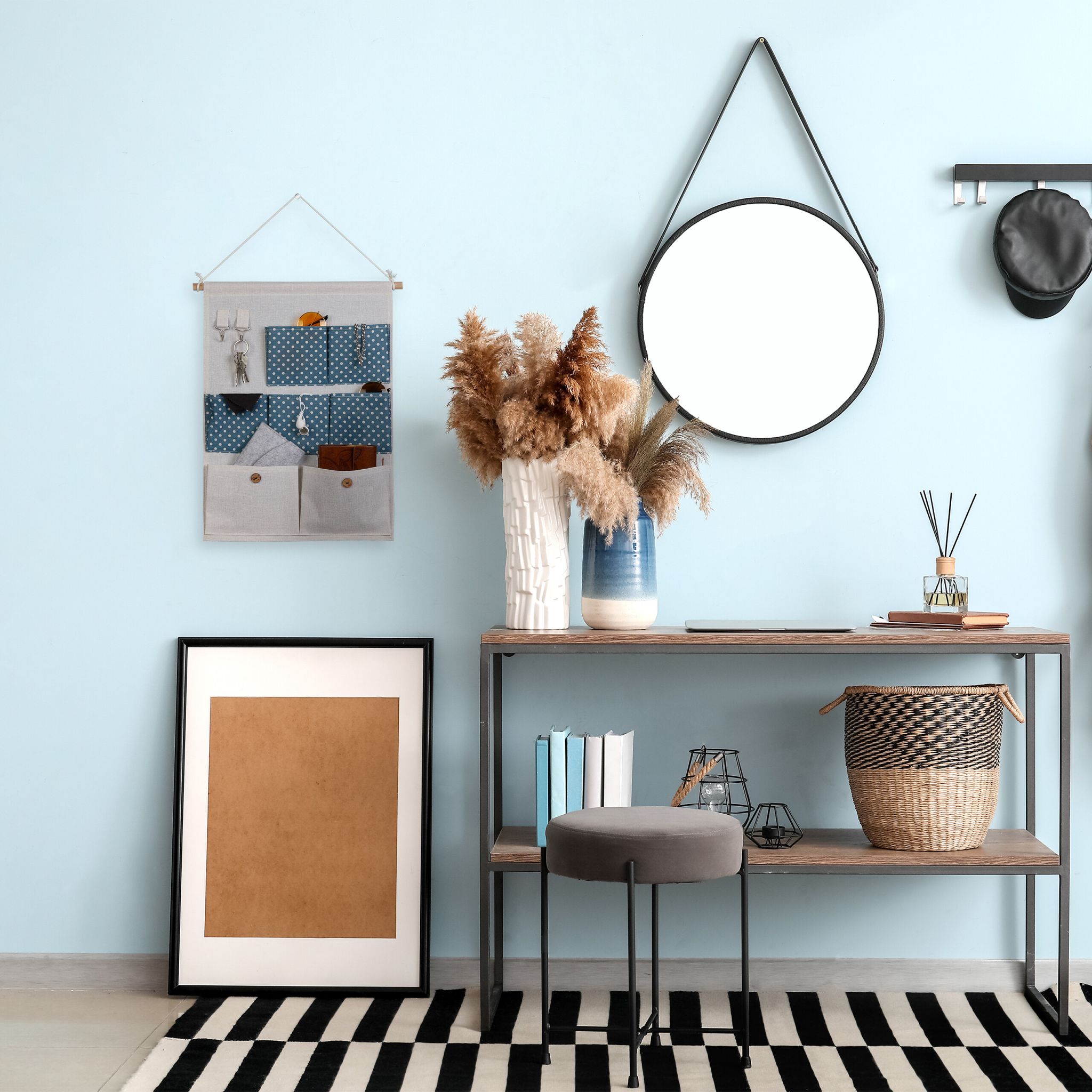 Hängeorganizer Stoff Blau-Creme-Hellbraun von Relaxdays