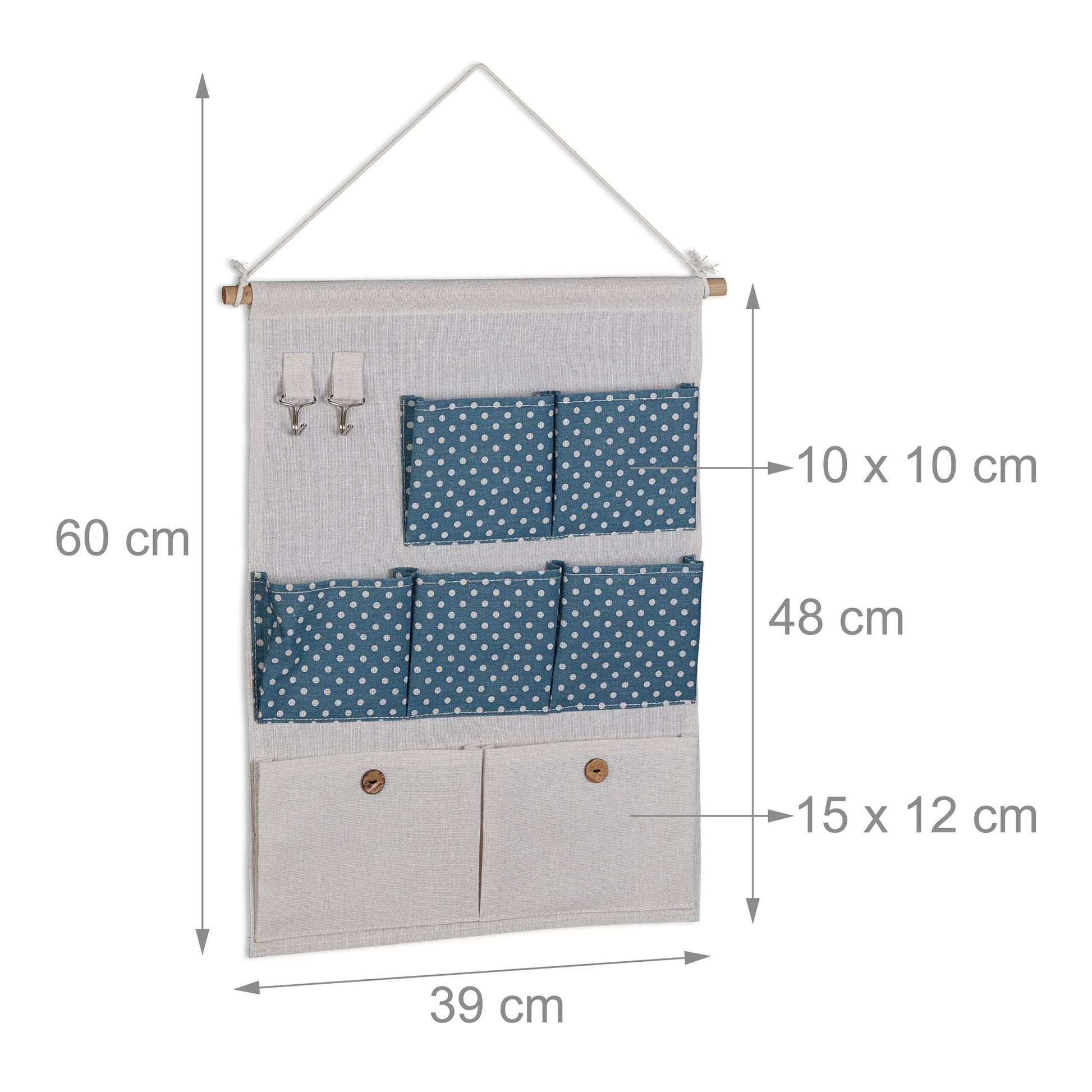 Hängeorganizer Stoff Blau-Creme-Hellbraun von Relaxdays