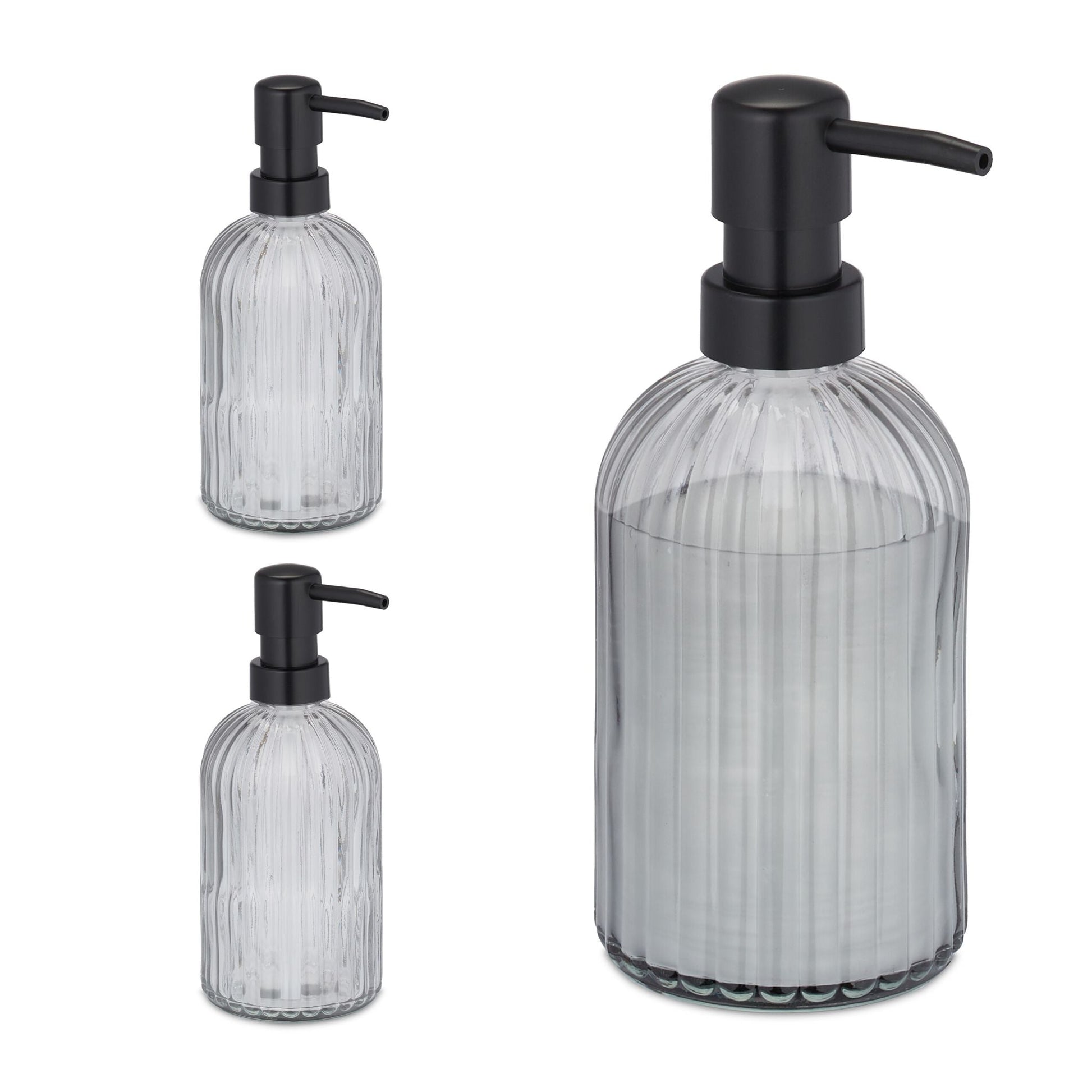 Glas Seifenspender 3er-Set Schwarz von Relaxdays