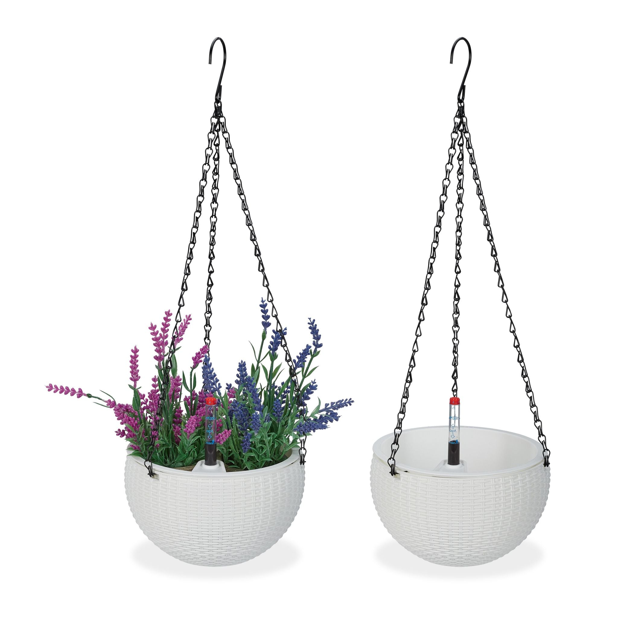 Blumenampel mit Wasserspeicher 2er-Set Weiss-Schwarz von Relaxdays