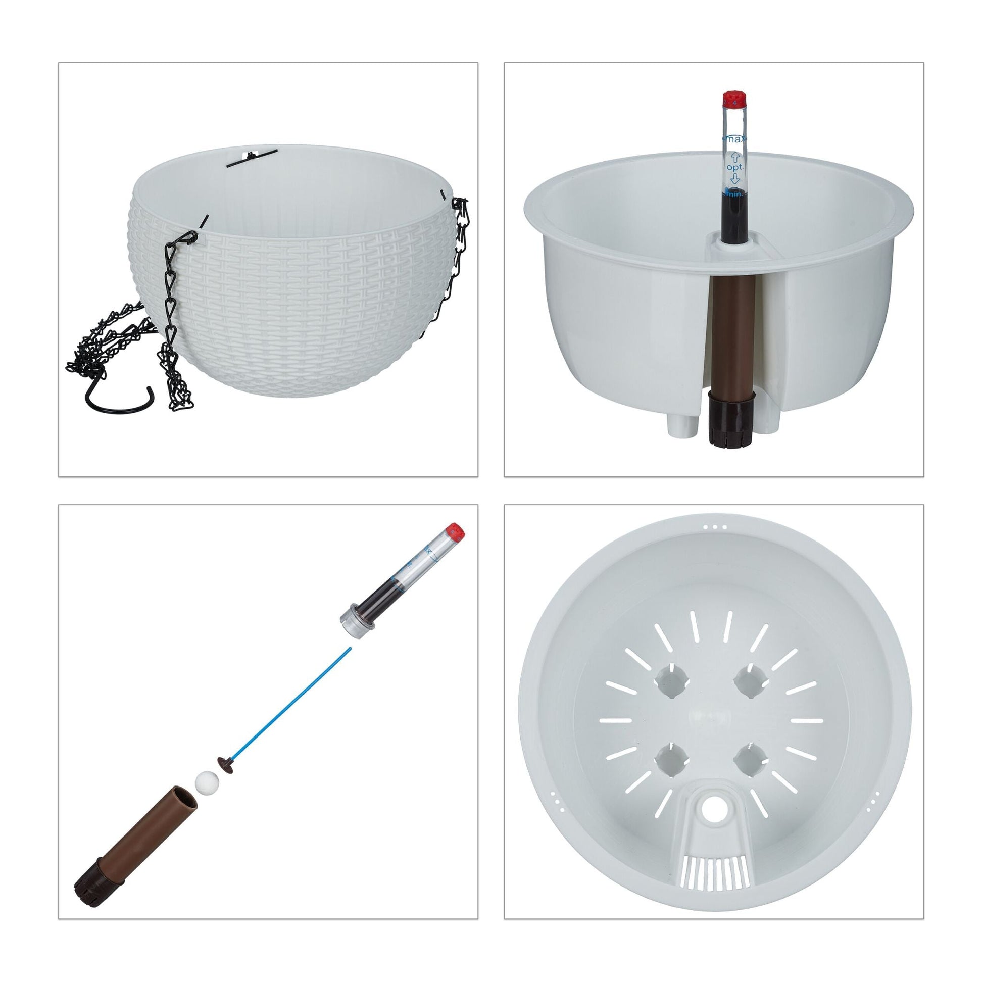 Blumenampel mit Wasserspeicher 2er-Set Weiss-Schwarz von Relaxdays