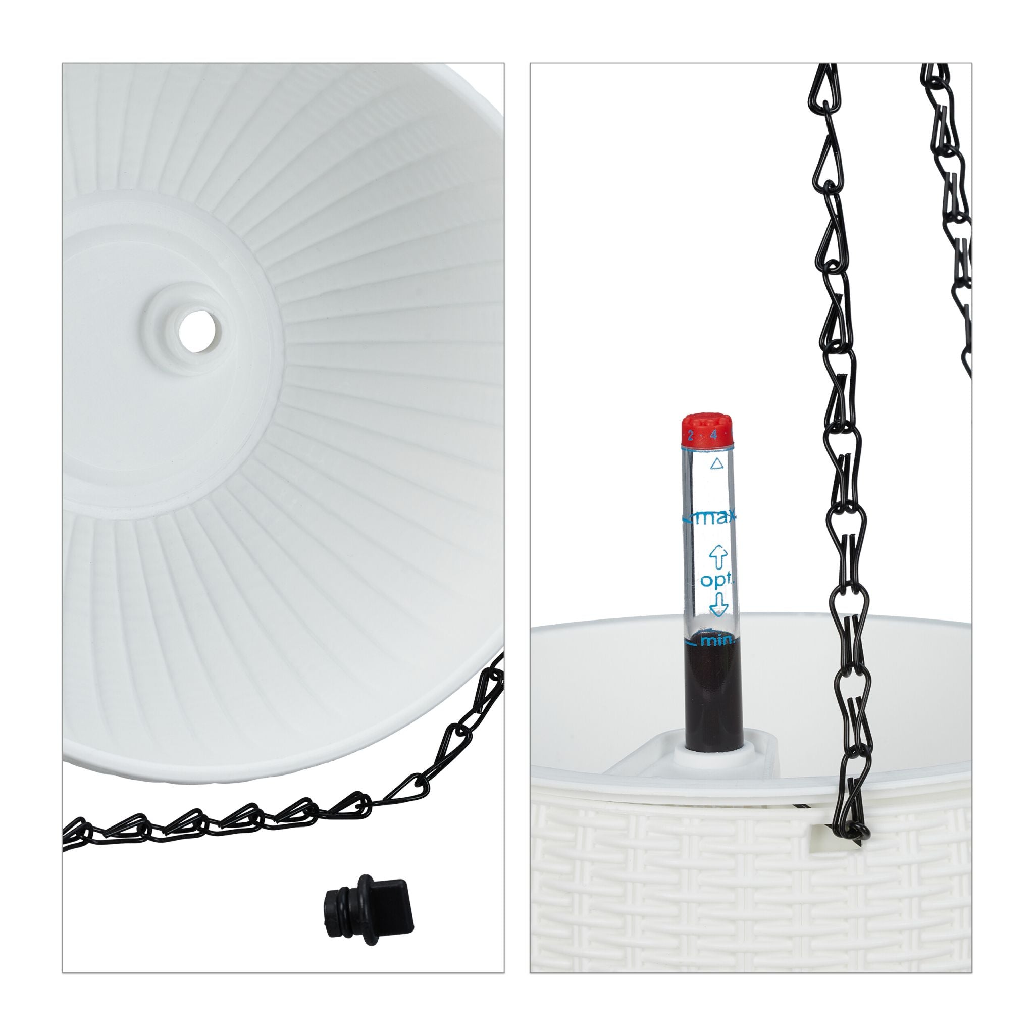 Blumenampel mit Wasserspeicher 2er-Set Weiss-Schwarz von Relaxdays