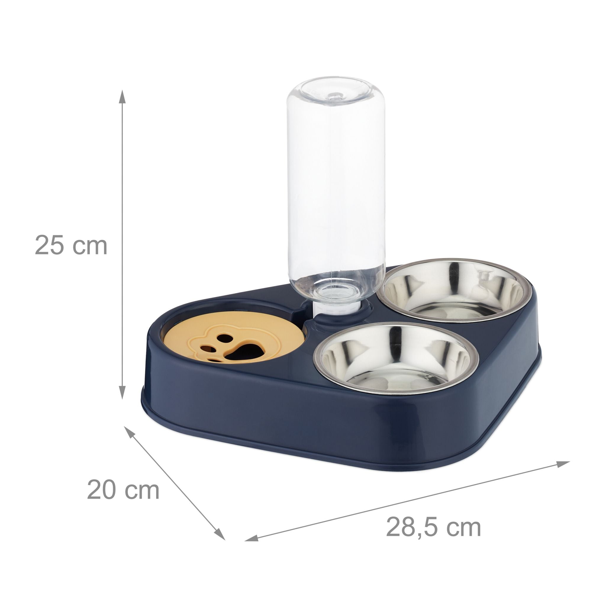 Doppelnapf mit Wasserspender Dunkelblau-Gelb-Silber von Relaxdays
