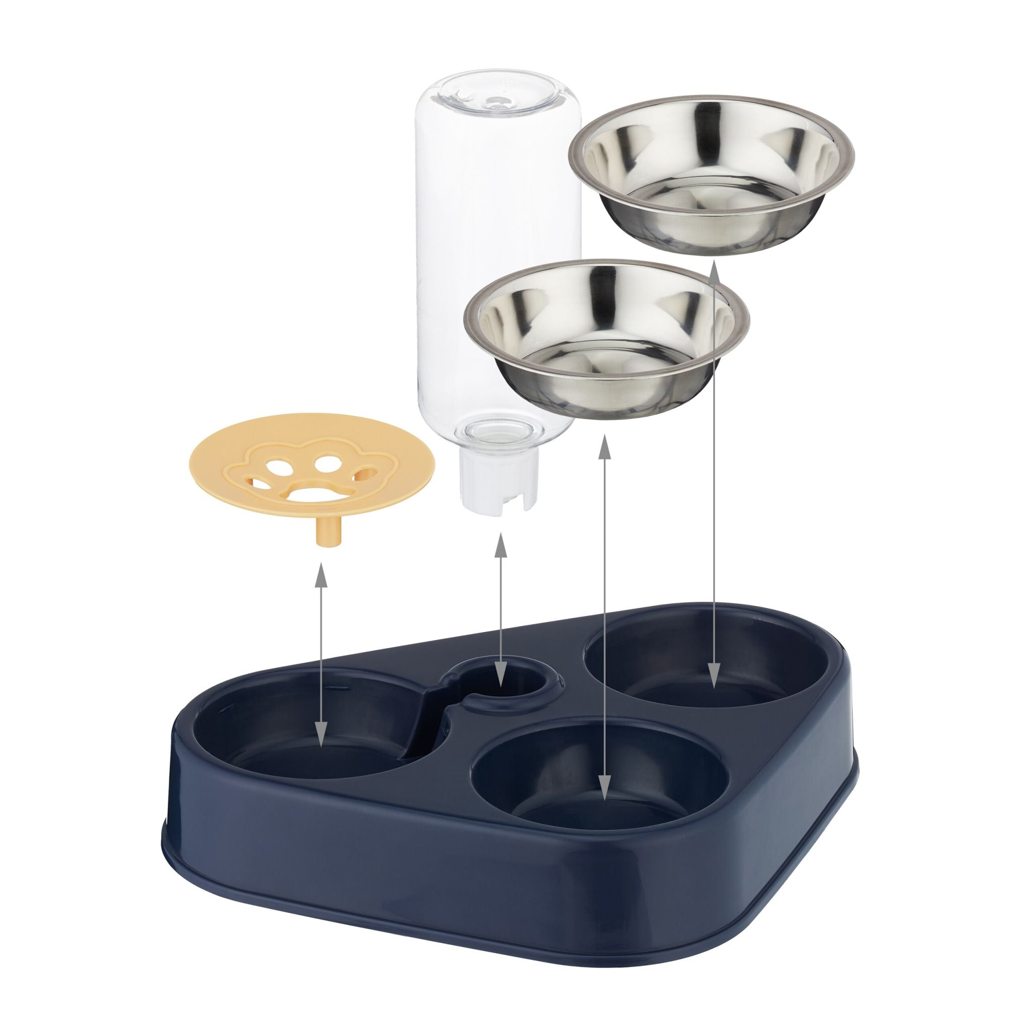 Doppelnapf mit Wasserspender Dunkelblau-Gelb-Silber von Relaxdays