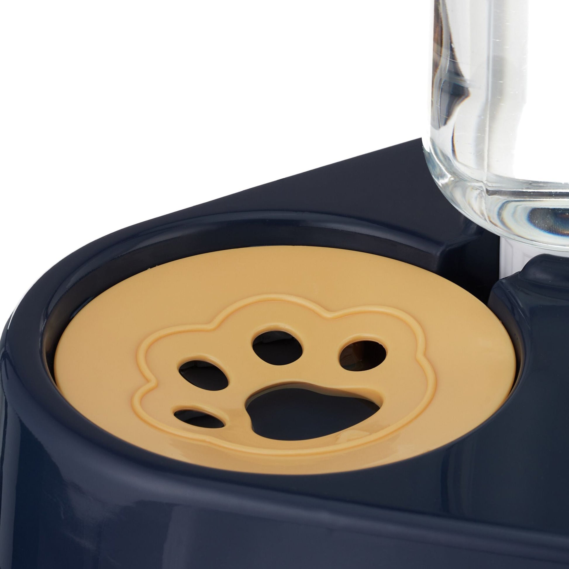 Doppelnapf mit Wasserspender Dunkelblau-Gelb-Silber von Relaxdays
