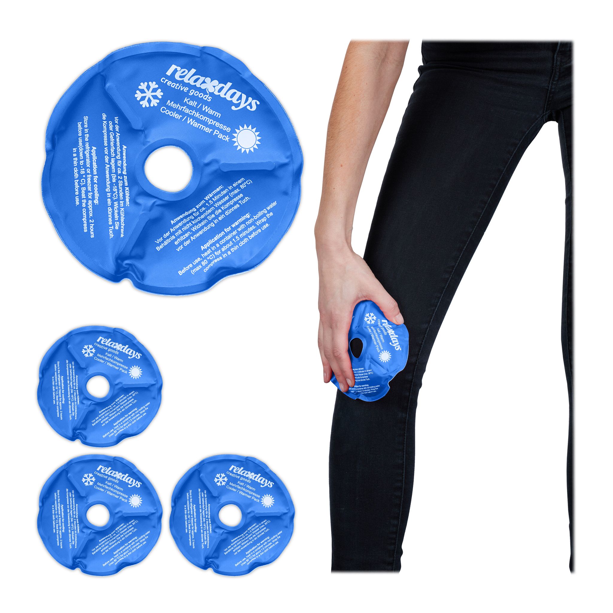 Knie Kühlpads 4er-Set Weiss-Blau von Relaxdays