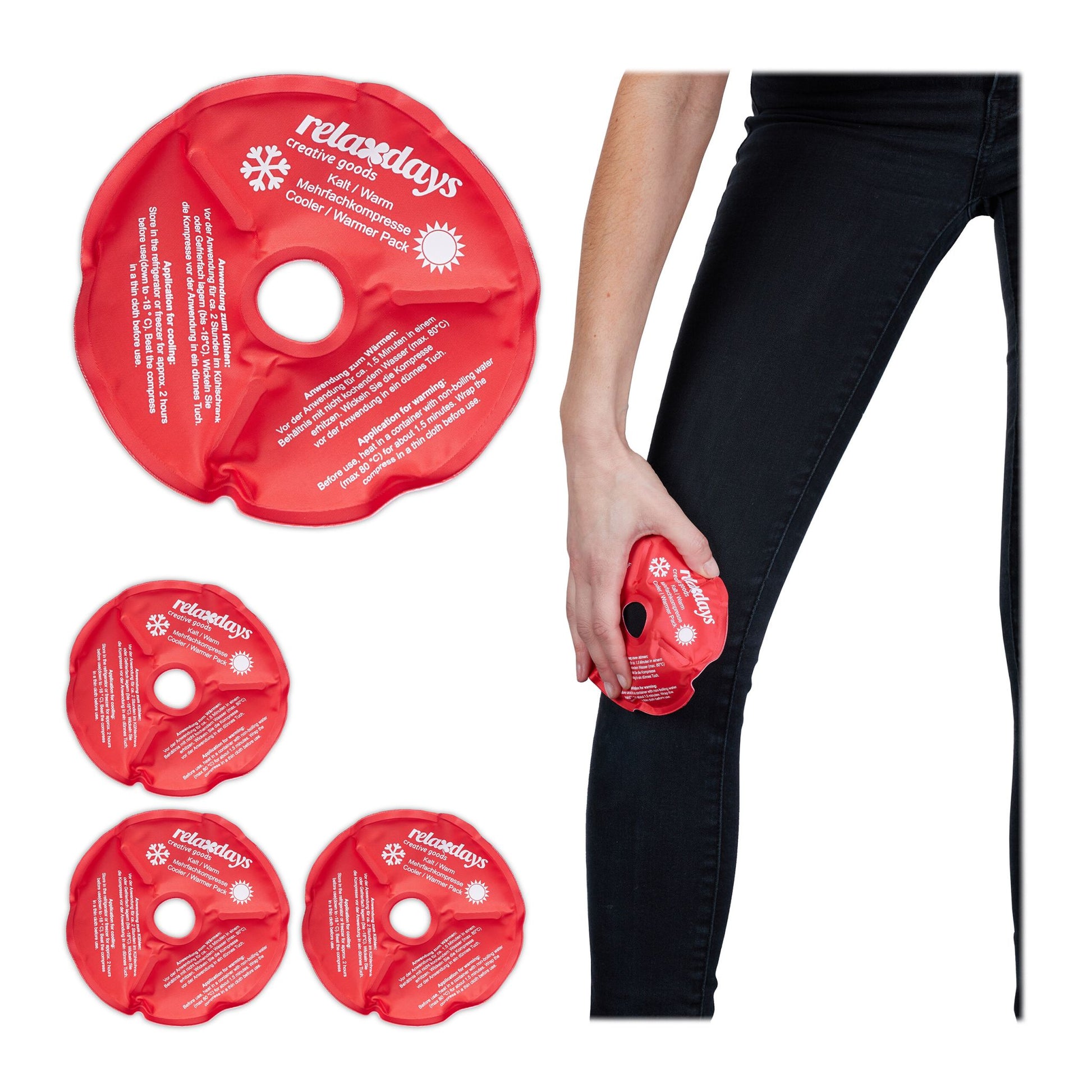 Knie Kühlpads 4er-Set Weiss-Rot von Relaxdays