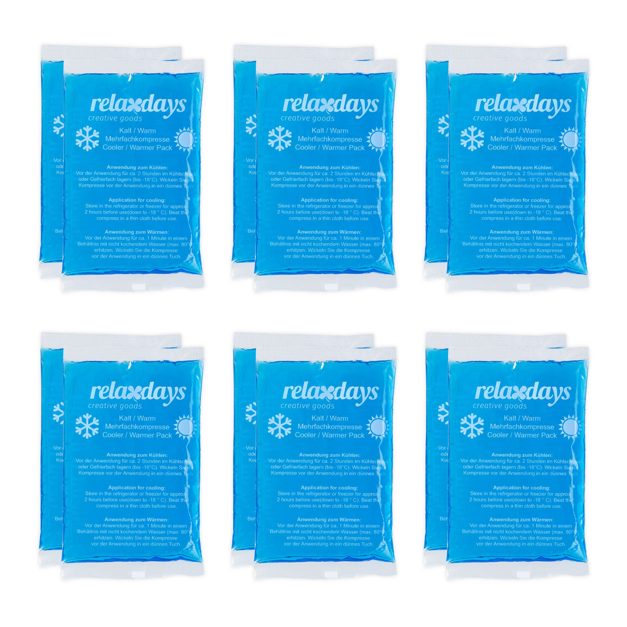 Rechteckige Kühlpads 12er-Set Blau von Relaxdays