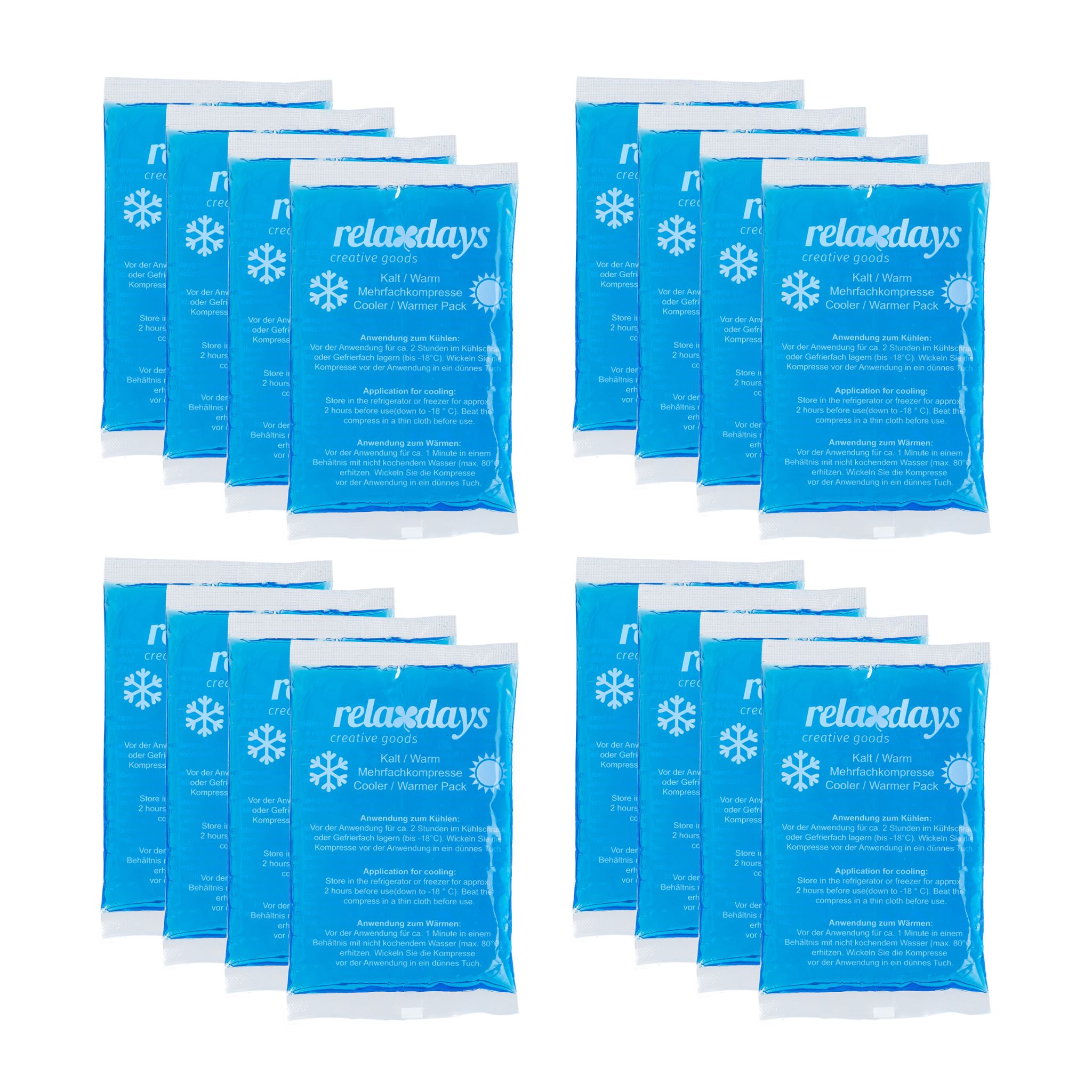 Rechteckige Kühlpads 16er-Set Blau von Relaxdays