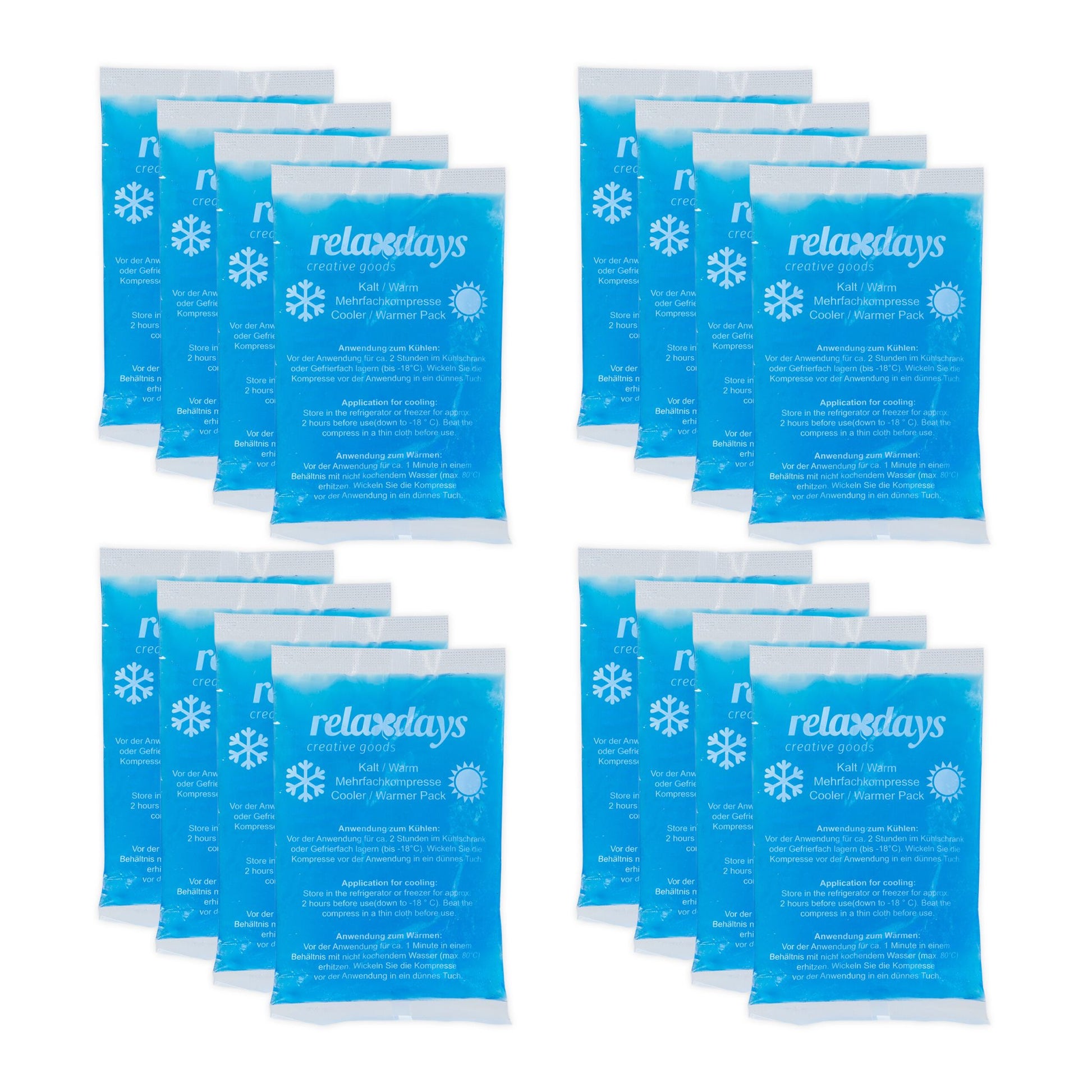 Rechteckige Kühlpads 16er-Set Blau von Relaxdays