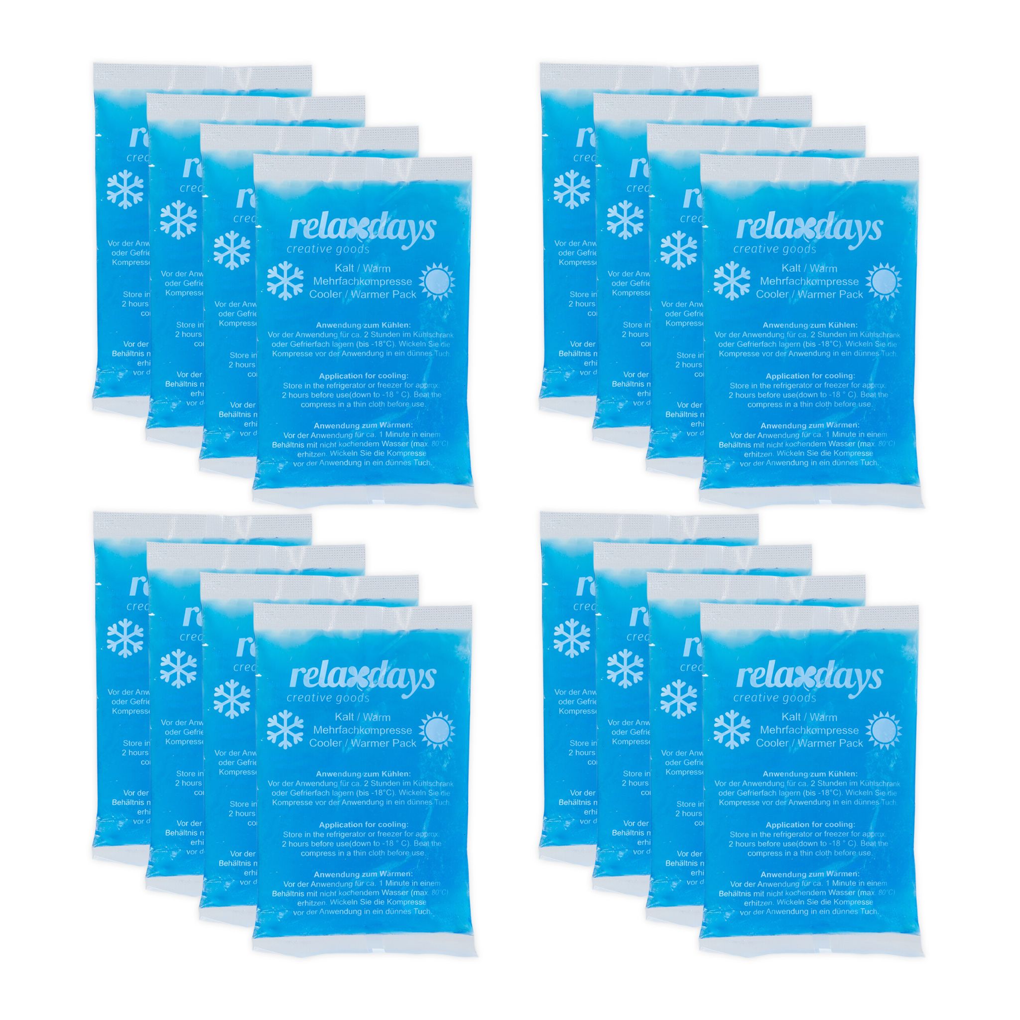 Rechteckige Kühlpads 16er-Set Blau von Relaxdays