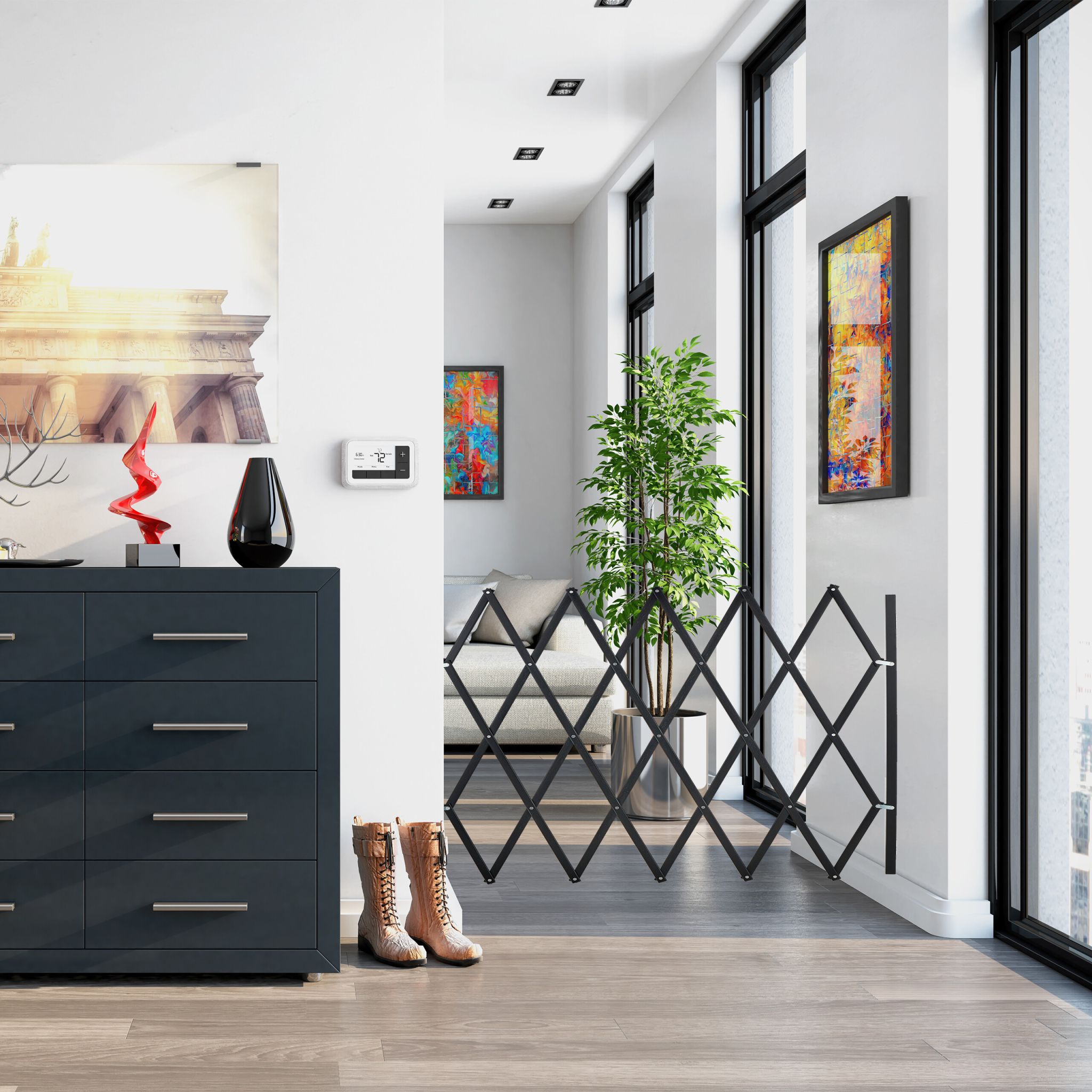 Ausziehbares Hundeabsperrgitter schwarz Schwarz von Relaxdays