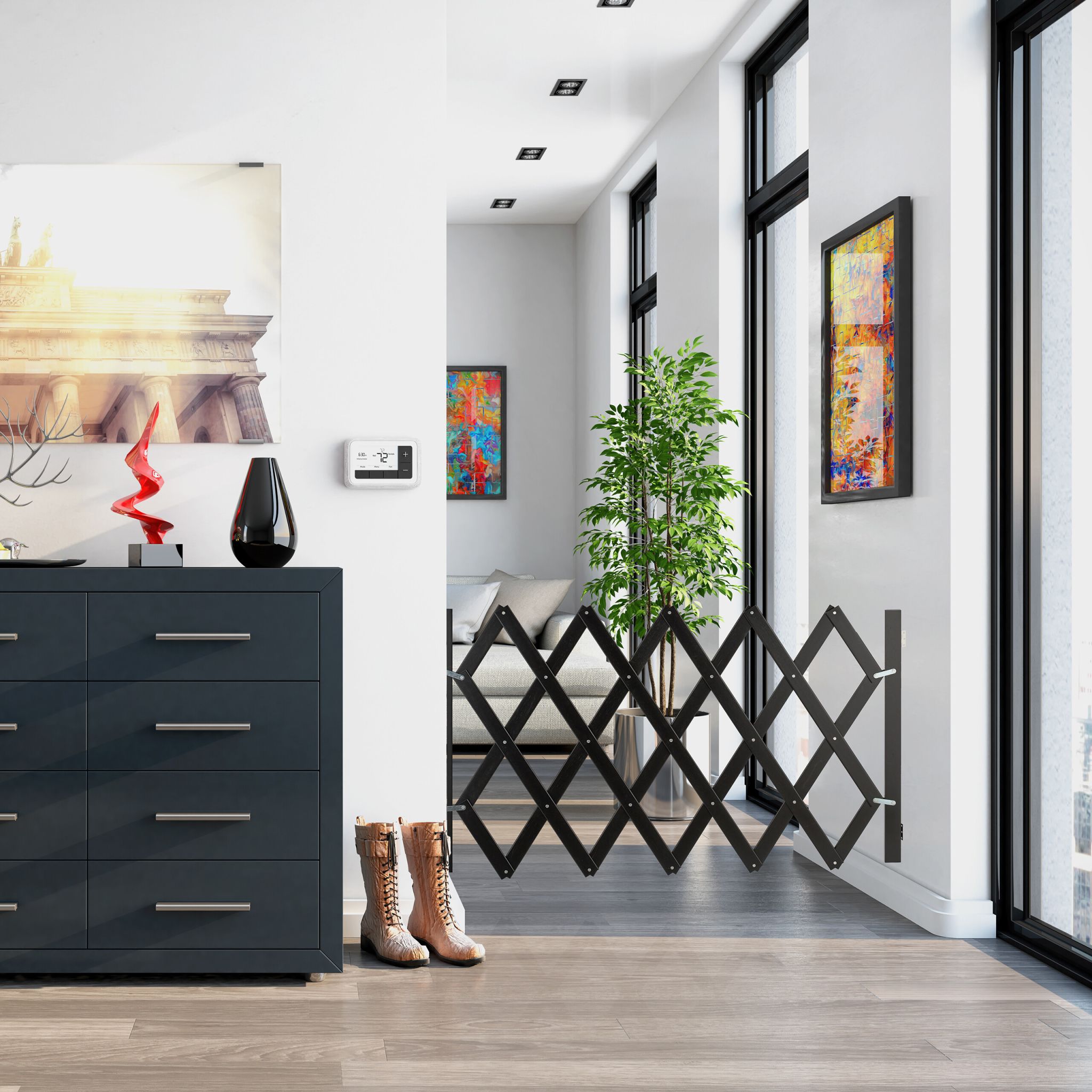 Ausziehbares Hundeabsperrgitter Schwarz Schwarz von Relaxdays