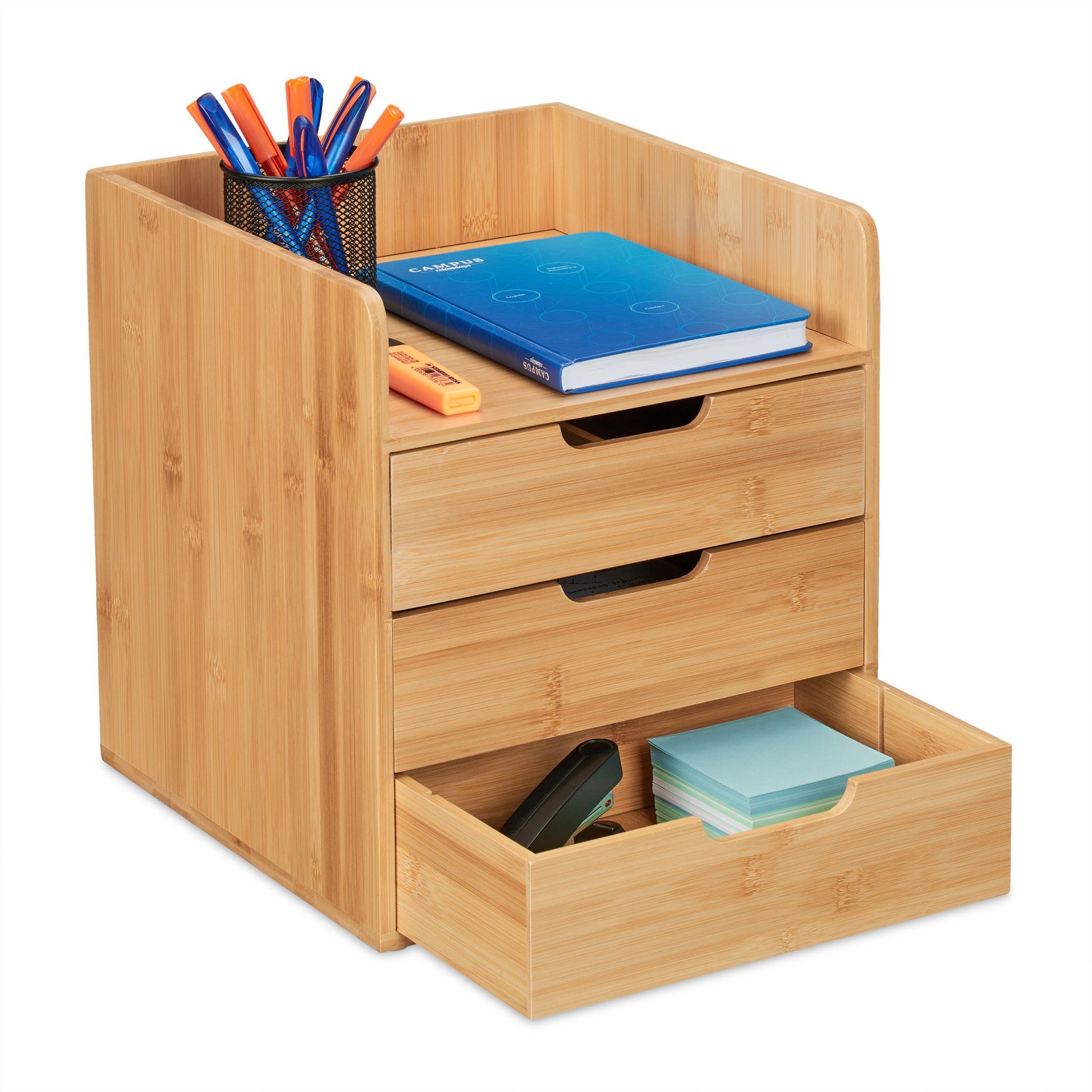 Schreibtisch Organizer mit 3 Schubladen Hellbraun von Relaxdays