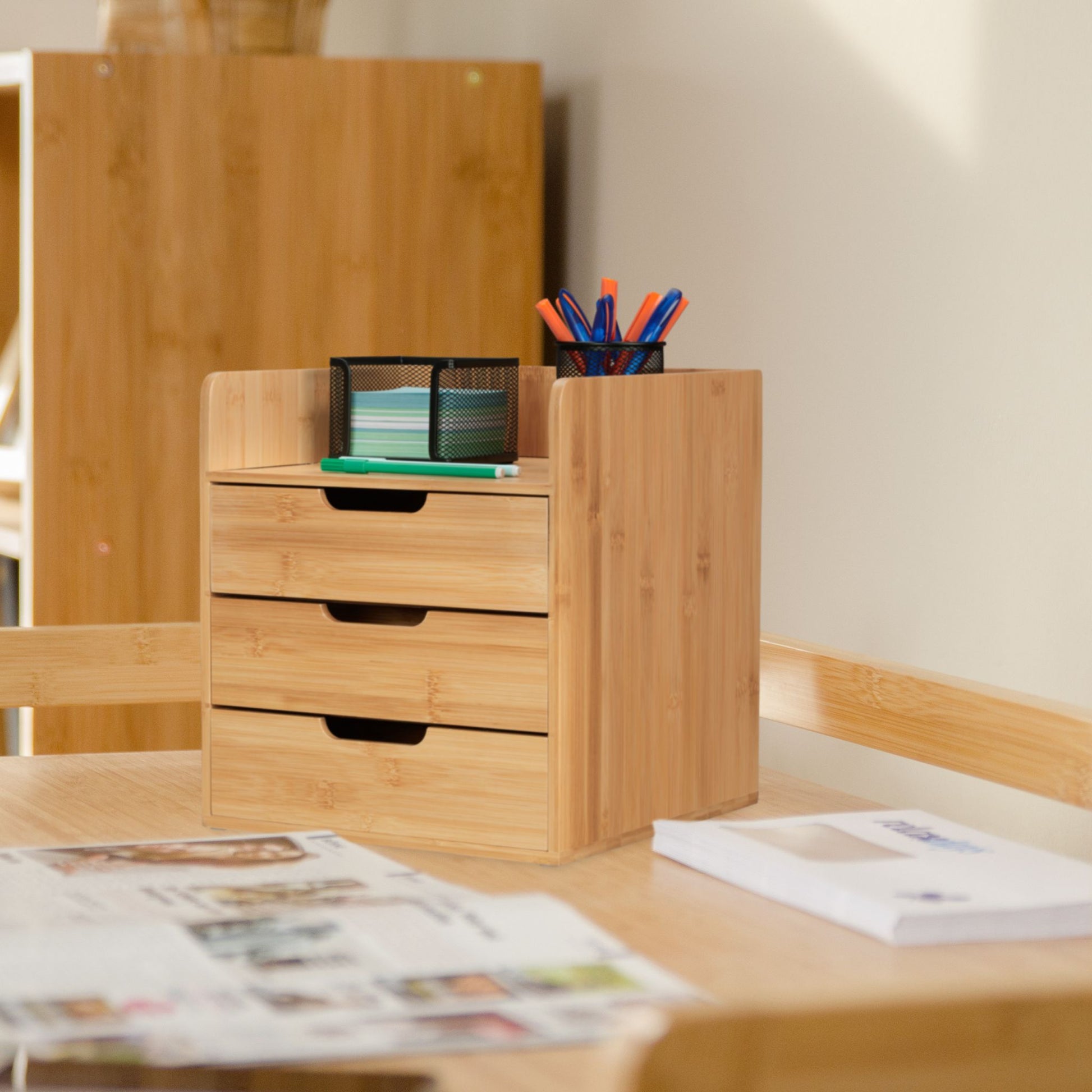 Schreibtisch Organizer mit 3 Schubladen Hellbraun von Relaxdays