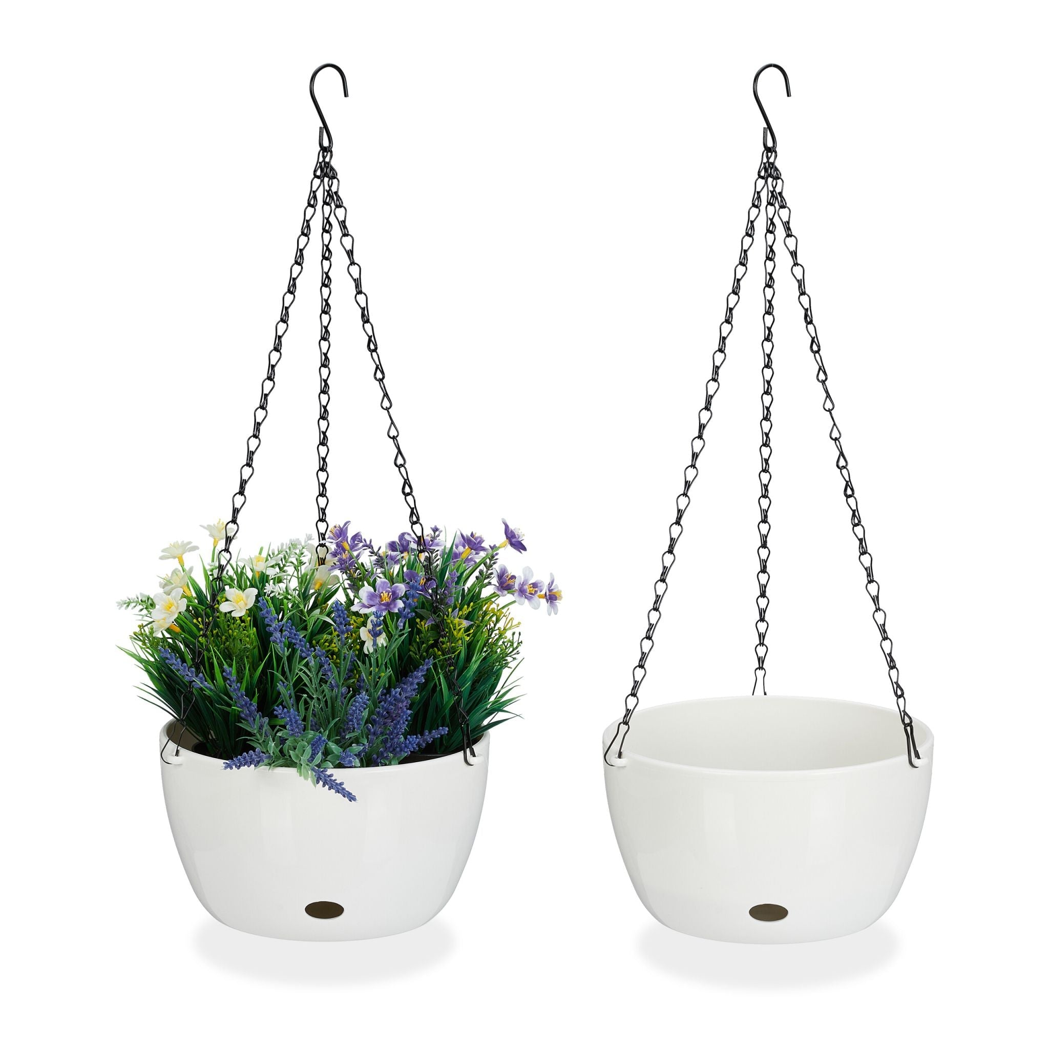 2 Blumenampeln mit Wasserspeicher - L Weiss-Schwarz von Relaxdays