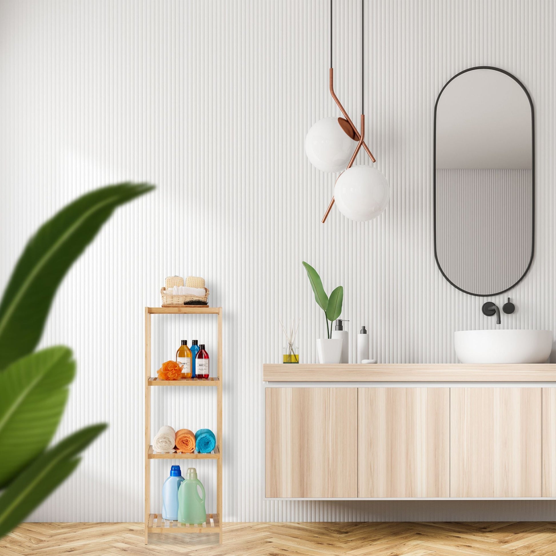 Badregal Bambus 4 Ablagen Hellbraun von Relaxdays
