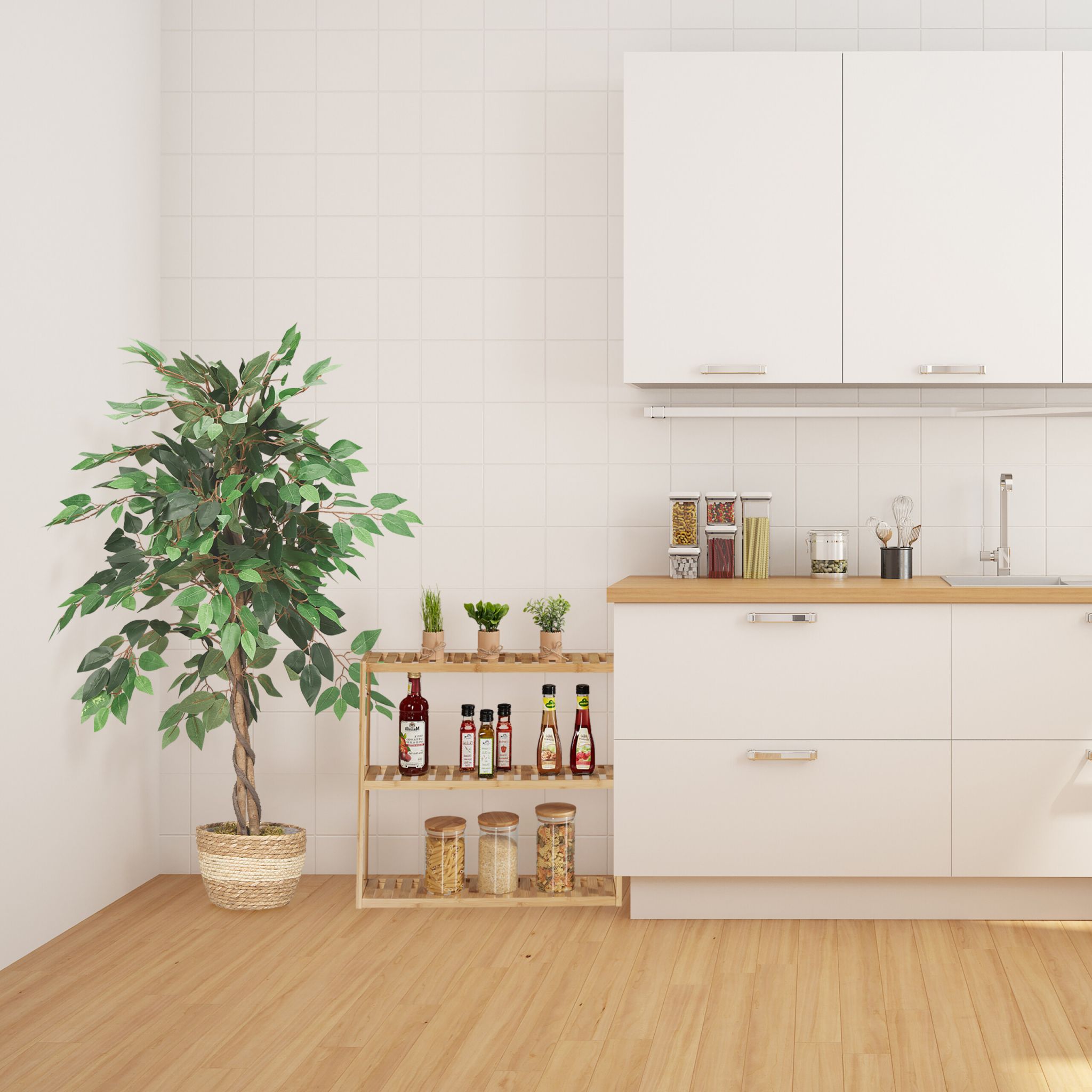 Schmales Badregal mit 3 Ablagen Hellbraun von Relaxdays