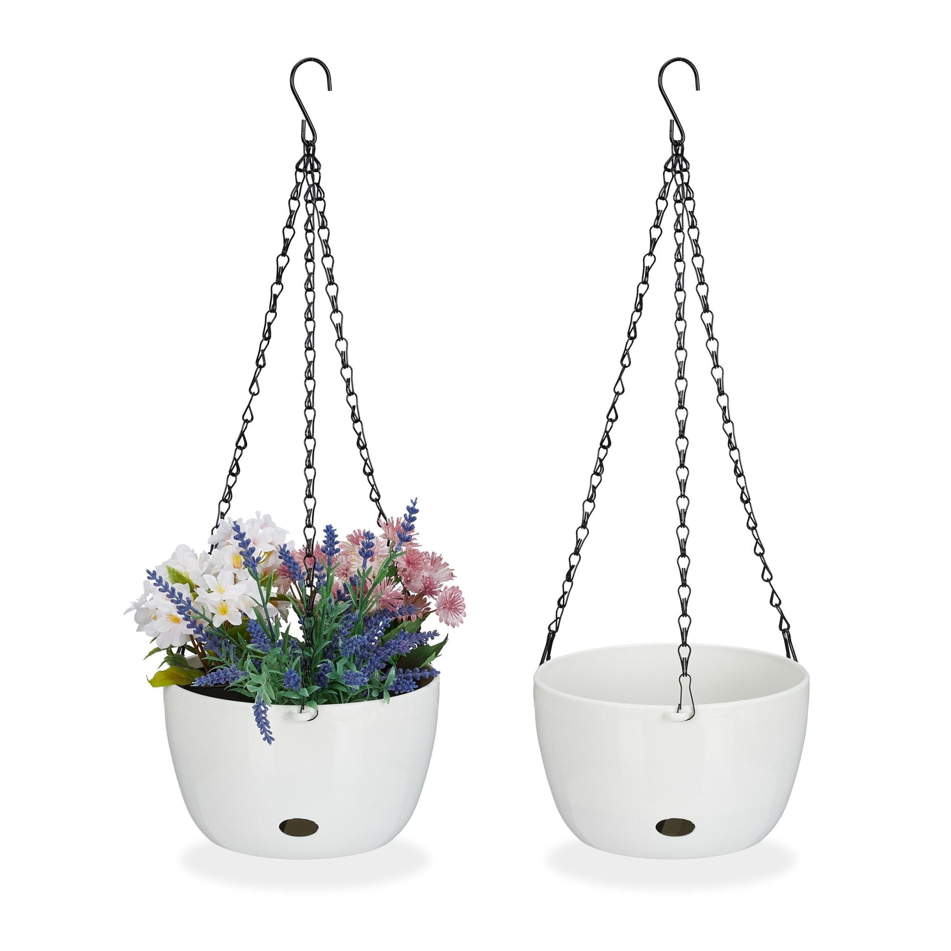 2 Blumenampeln mit Wasserspeicher - M Weiss-Schwarz von Relaxdays