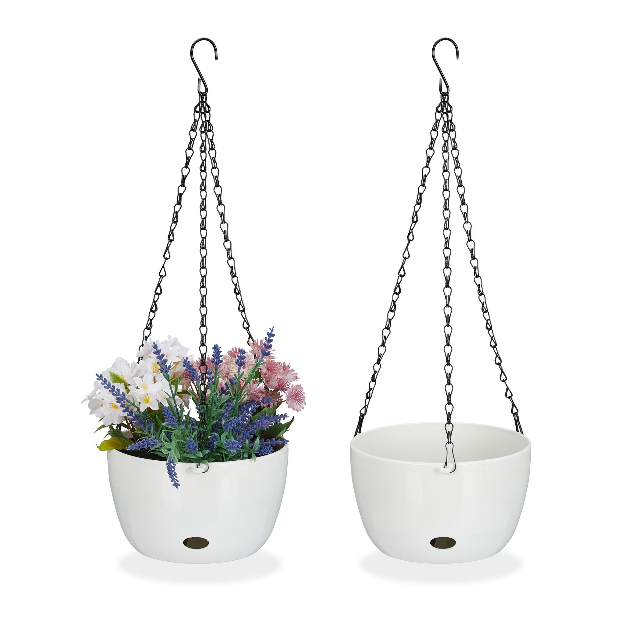 2 Blumenampeln mit Wasserspeicher - M Weiss-Schwarz von Relaxdays