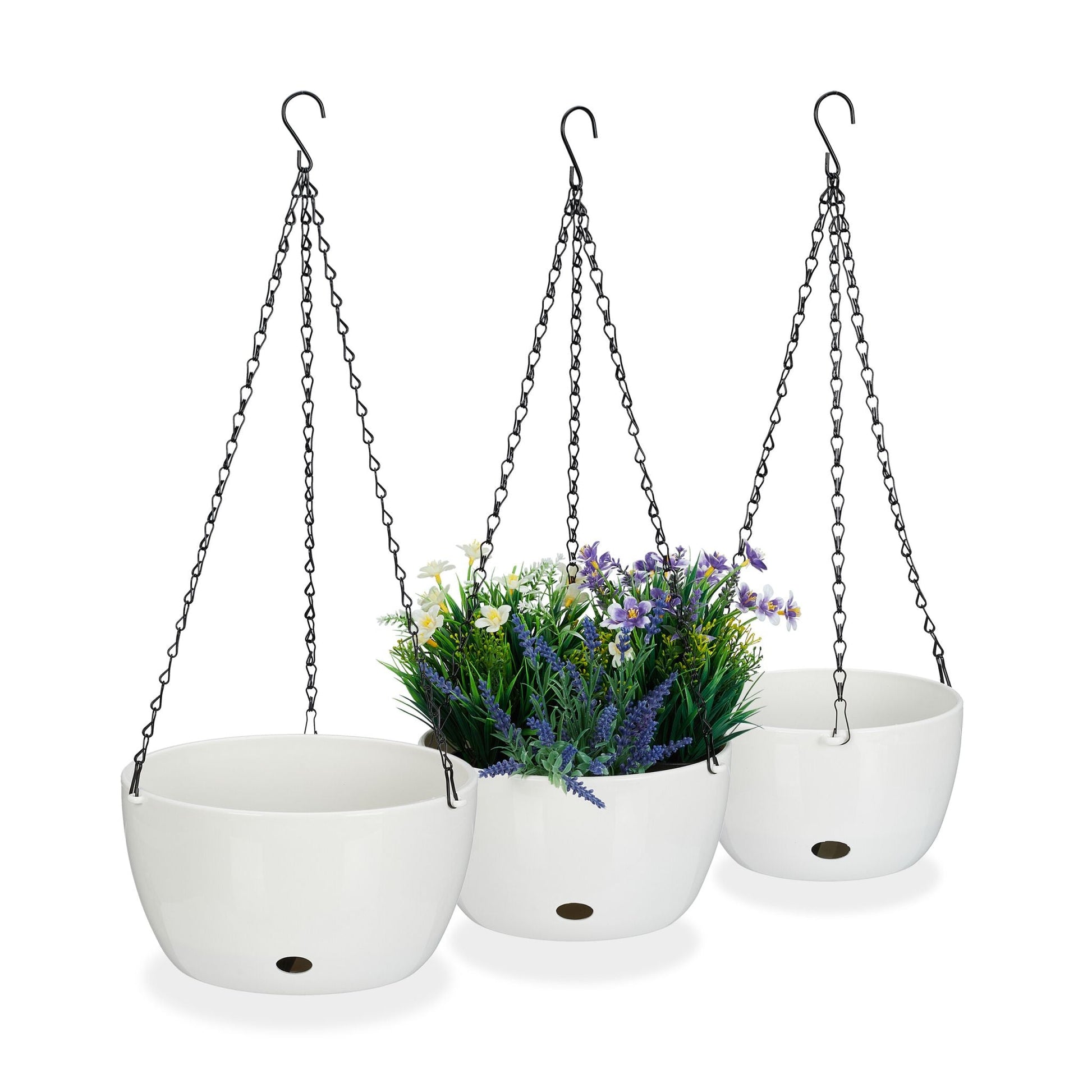 Blumenampeln mit Wasserspeicher 3er-Set Weiss-Schwarz von Relaxdays