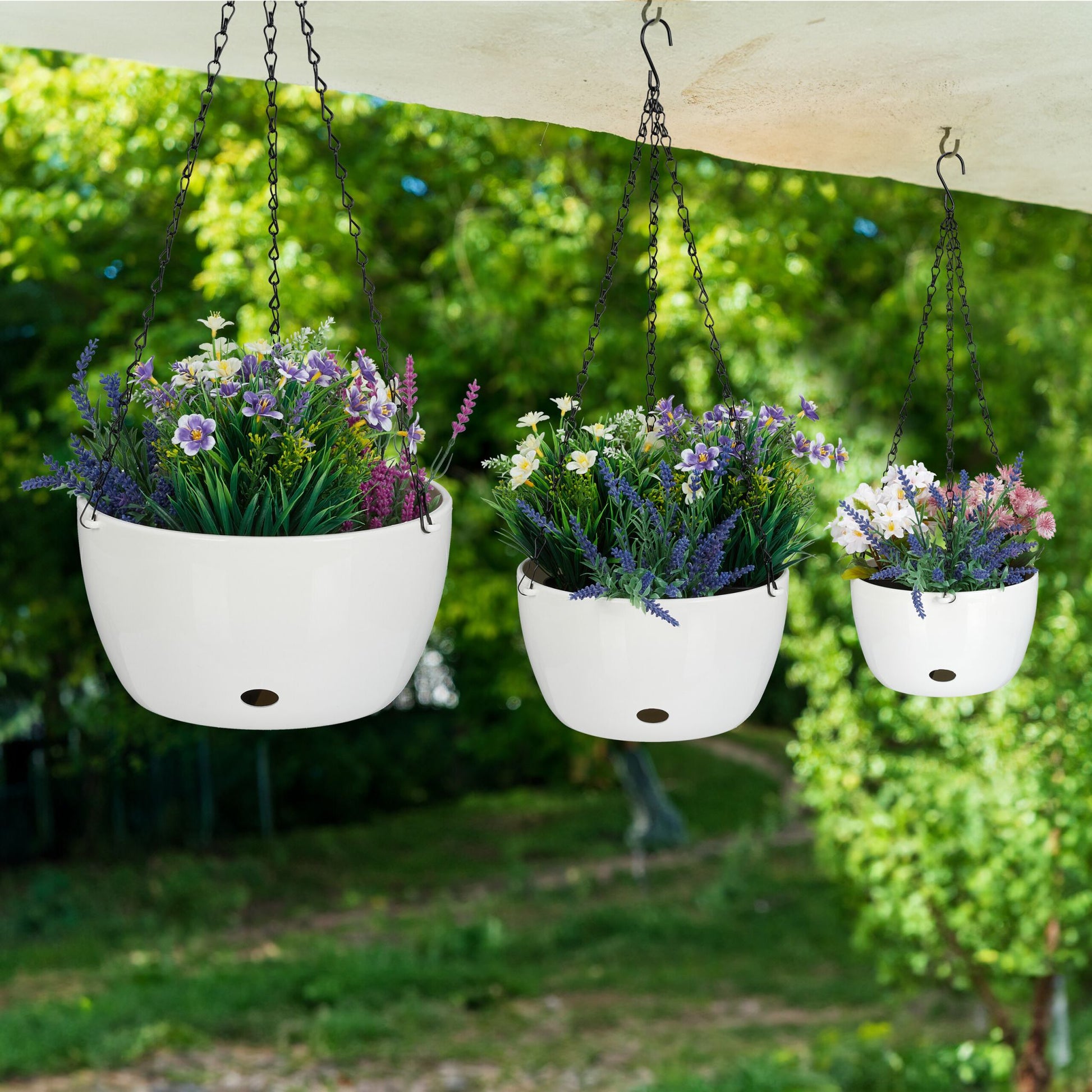 Blumenampeln mit Wasserspeicher 3er-Set Weiss-Schwarz von Relaxdays