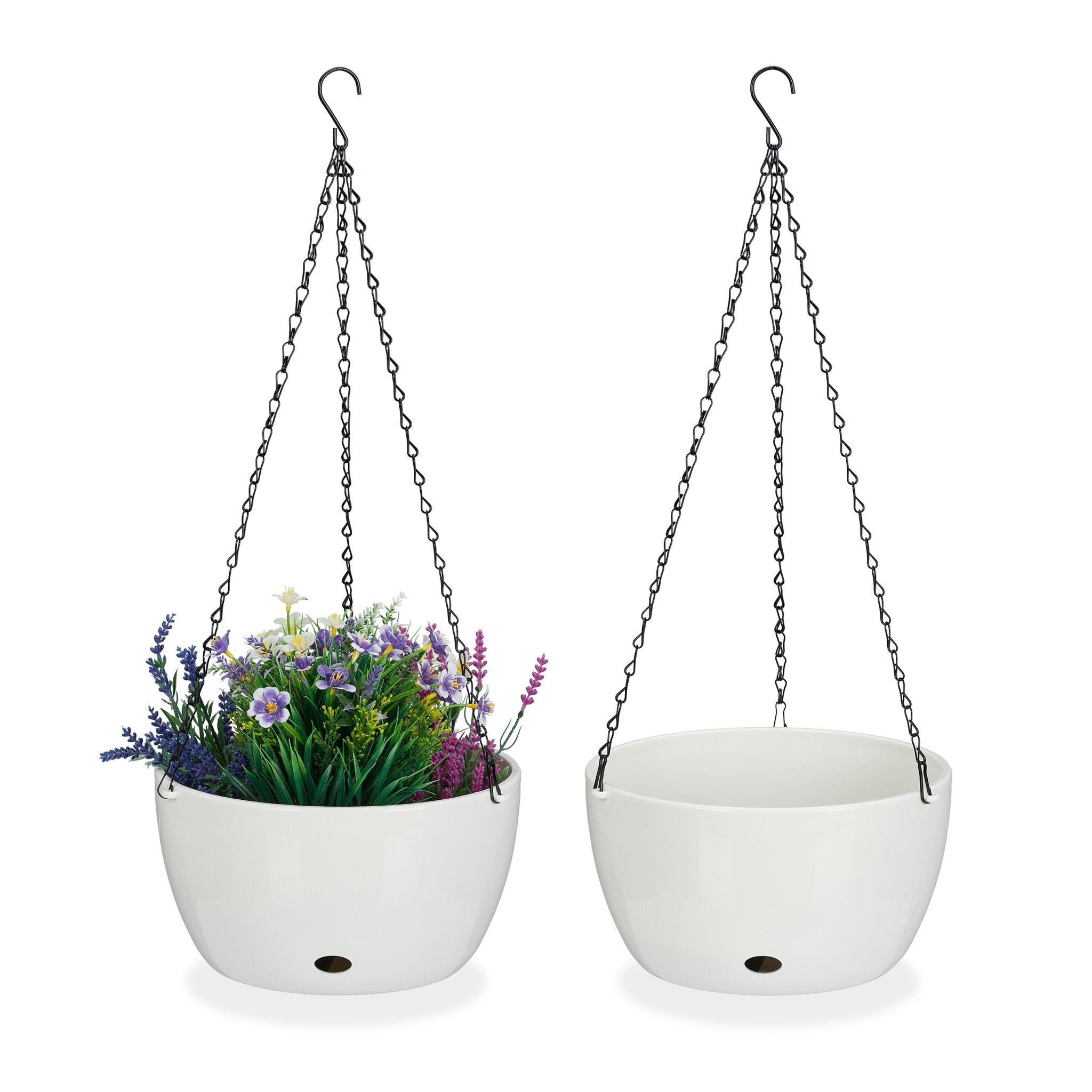 2 Blumenampeln mit Wasserspeicher - XL Weiss-Schwarz von Relaxdays