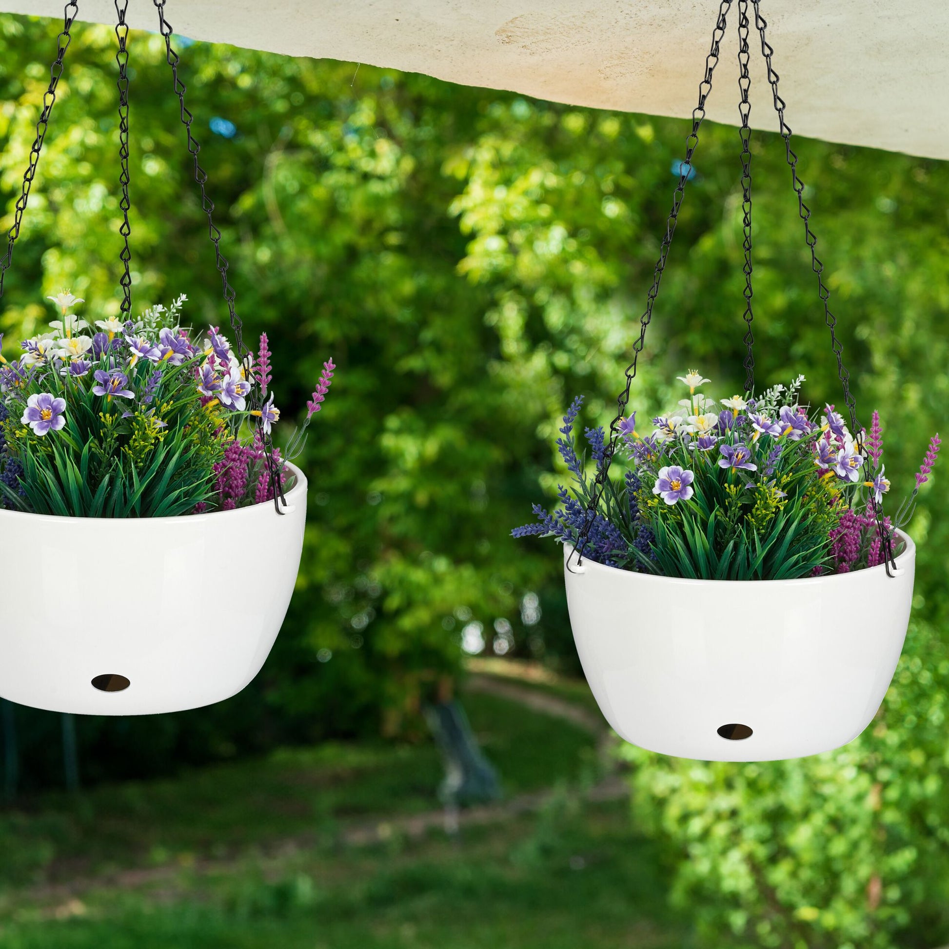 2 Blumenampeln mit Wasserspeicher - XL Weiss-Schwarz von Relaxdays