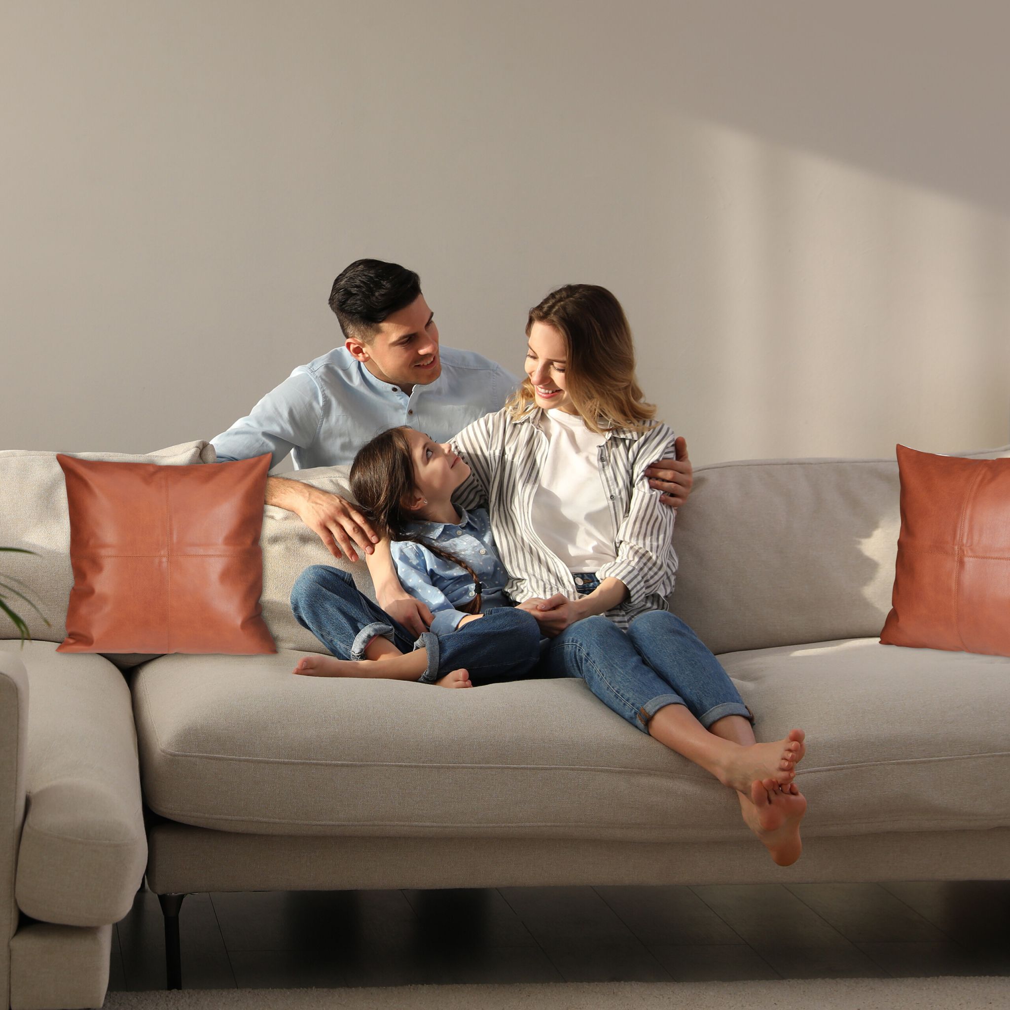 Kissenbezug in Lederoptik 2er-Set Weiss-Braun von Relaxdays