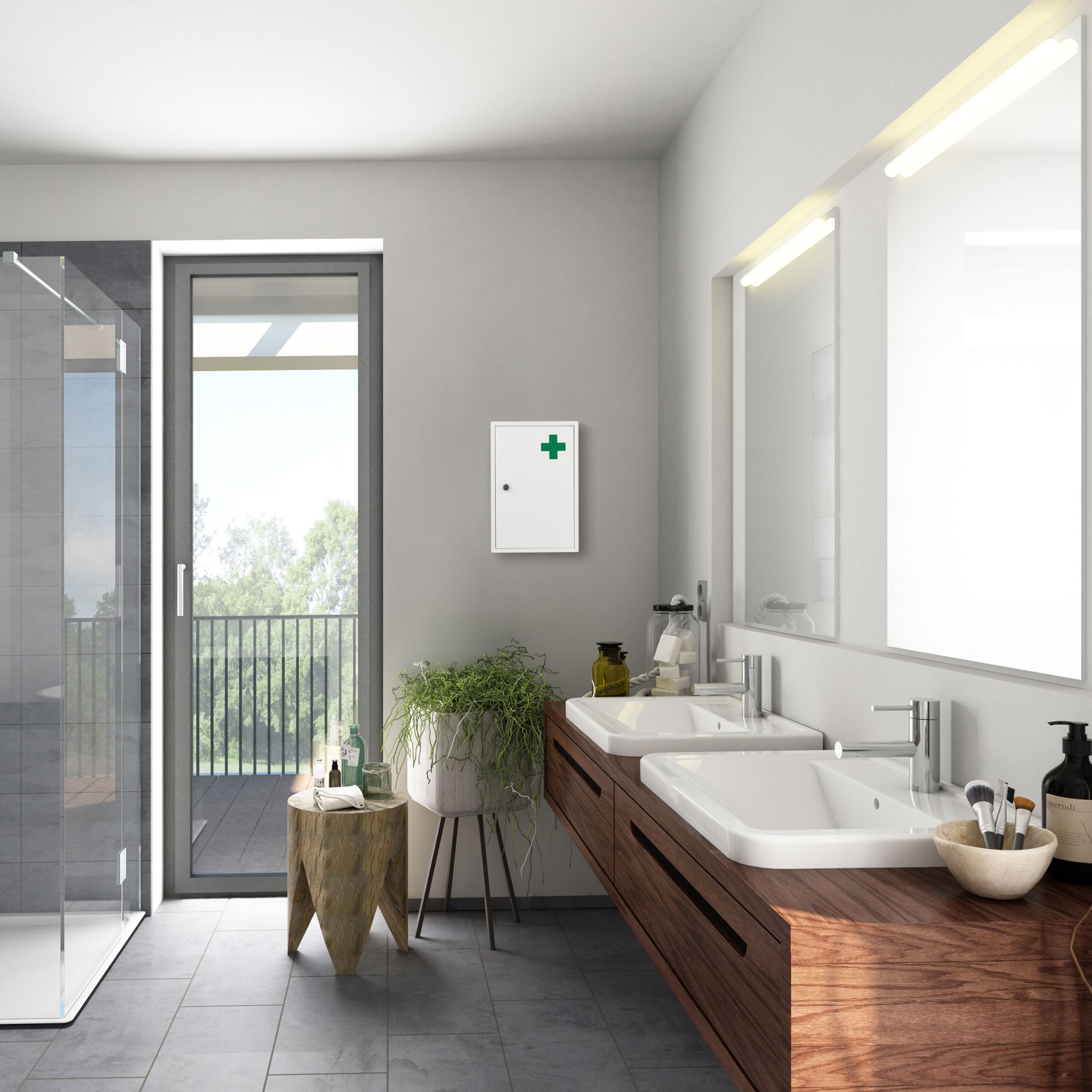 Abschliessbarer Medizinschrank Weiss-Dunkelgrün von Relaxdays