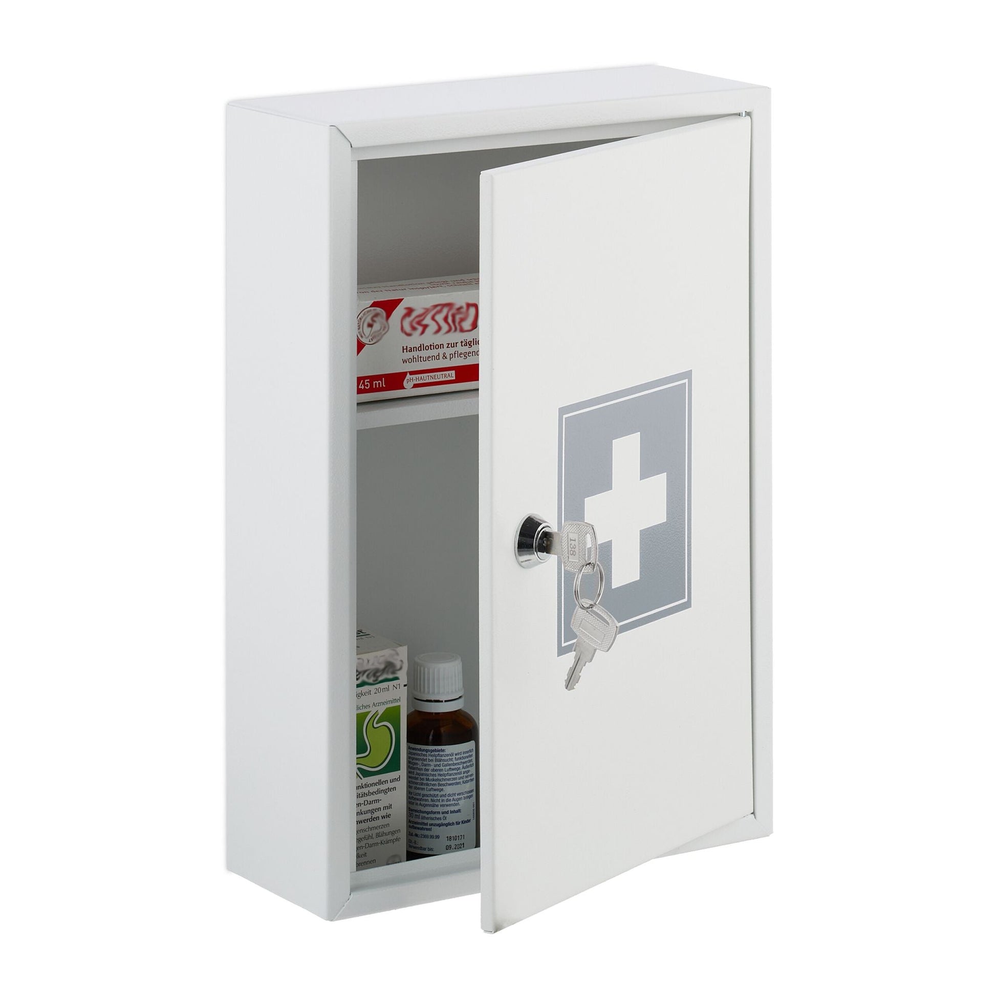 Abschliessbarer Medizinschrank Weiss-Grau von Relaxdays