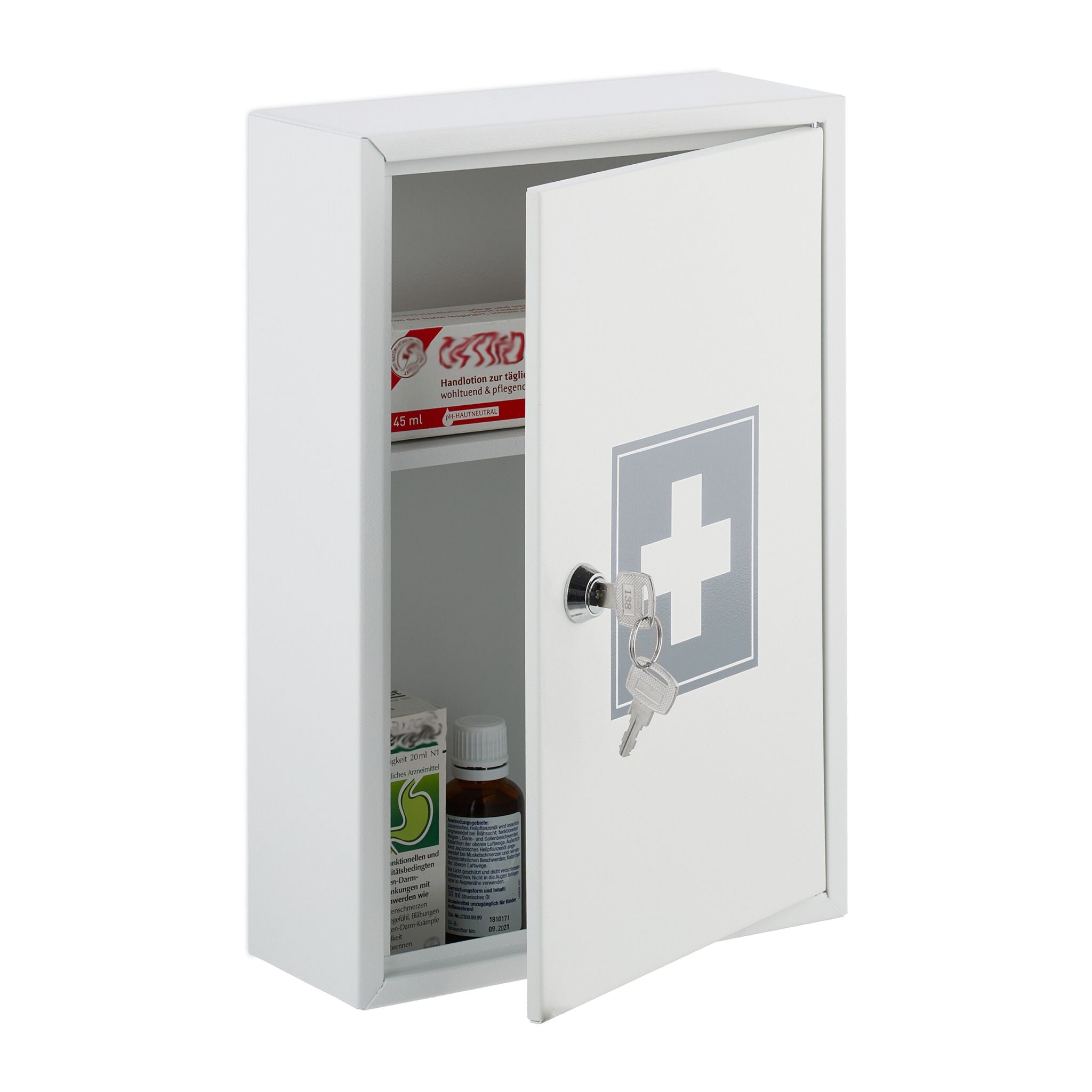 Abschliessbarer Medizinschrank Weiss-Grau von Relaxdays