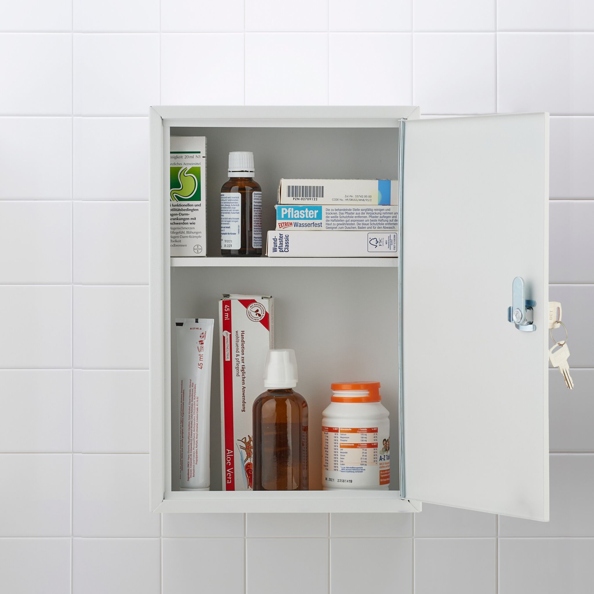 Abschliessbarer Medizinschrank Weiss-Grau von Relaxdays