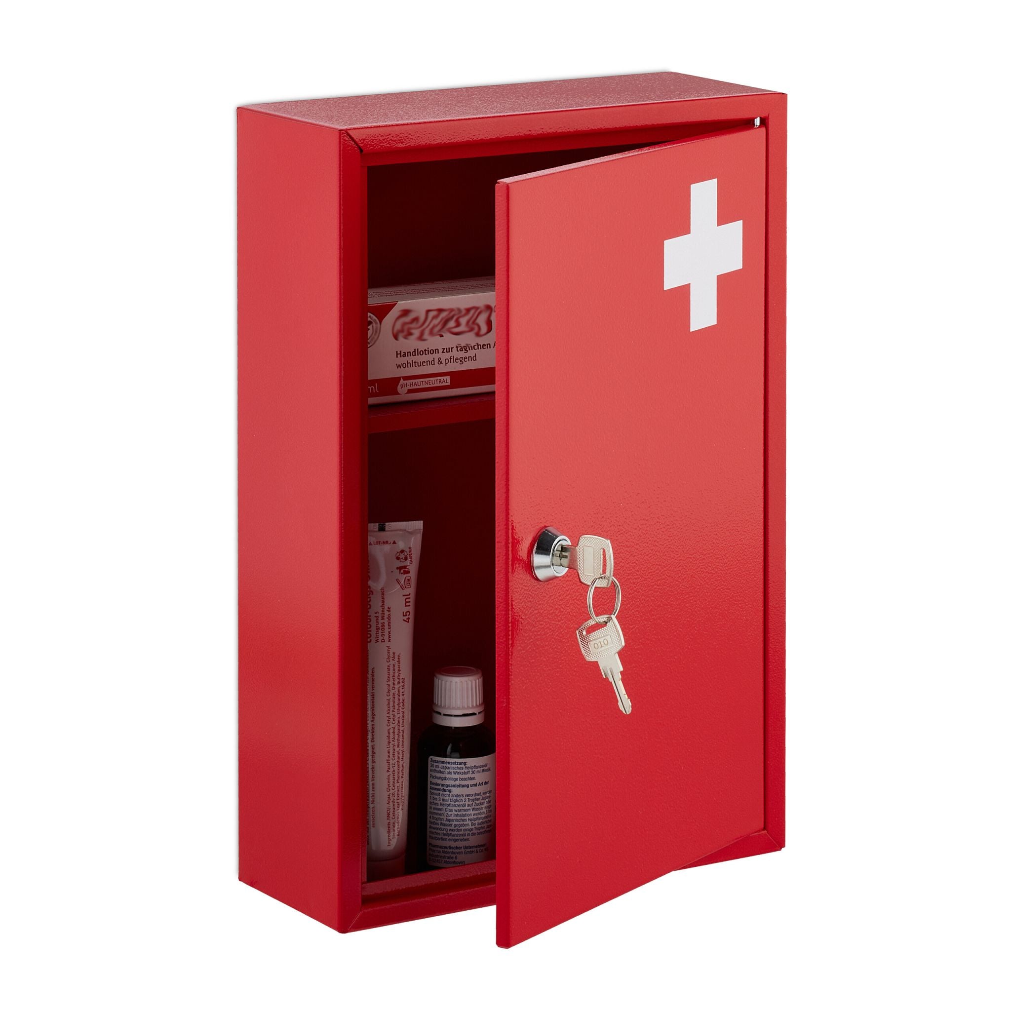 Abschliessbarer Medizinschrank Weiss-Rot von Relaxdays