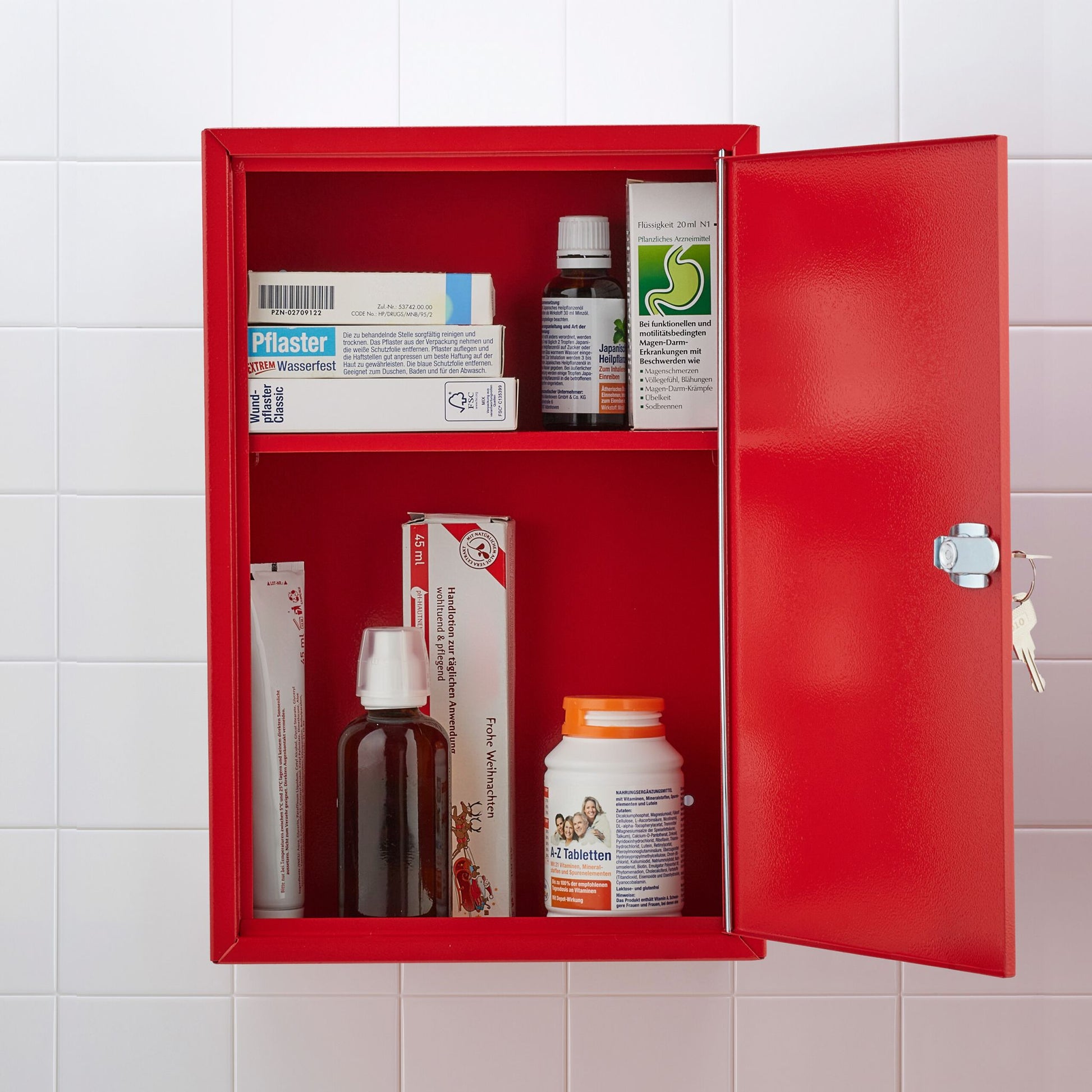 Abschliessbarer Medizinschrank Weiss-Rot von Relaxdays