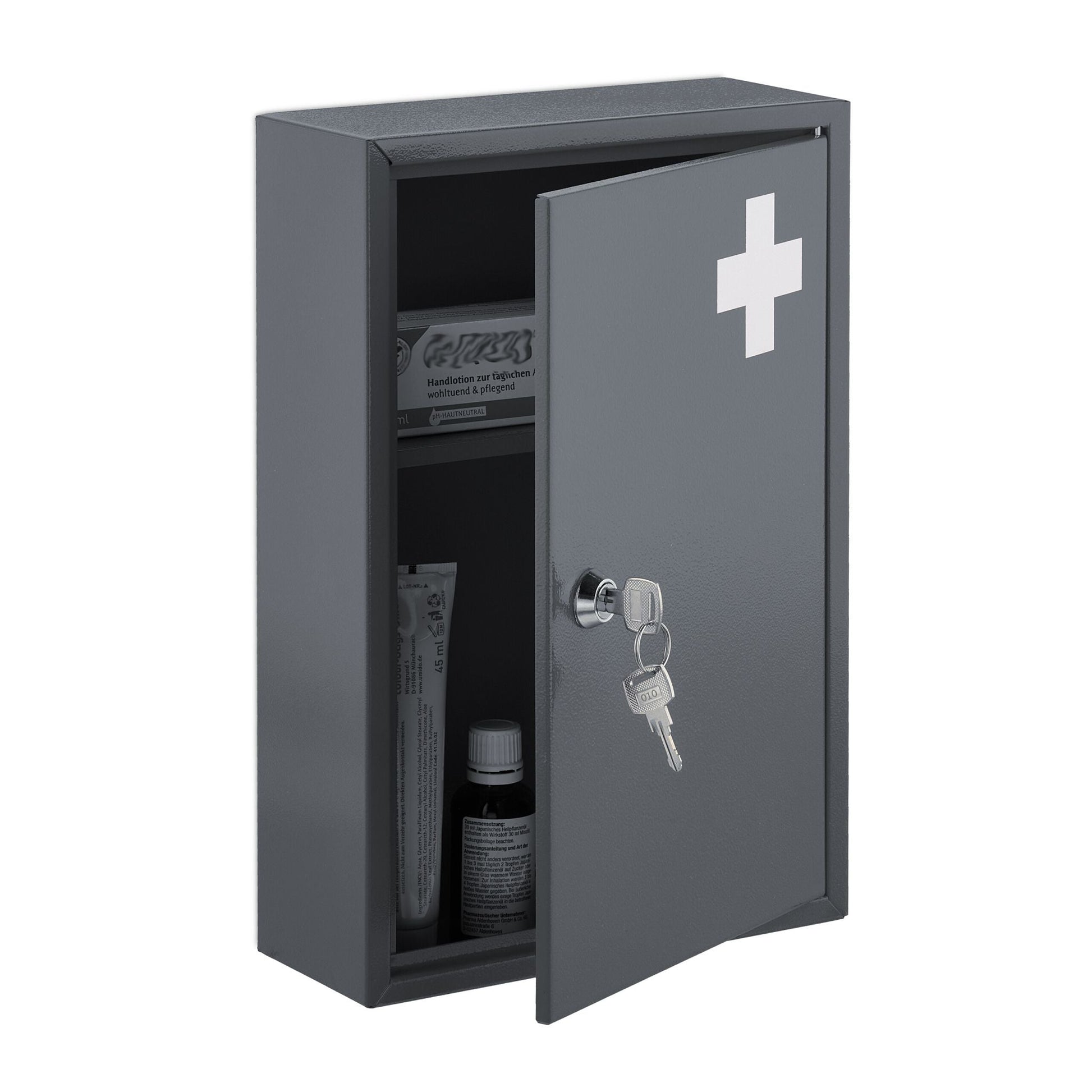 Abschliessbarer Medizinschrank Weiss-Grau von Relaxdays