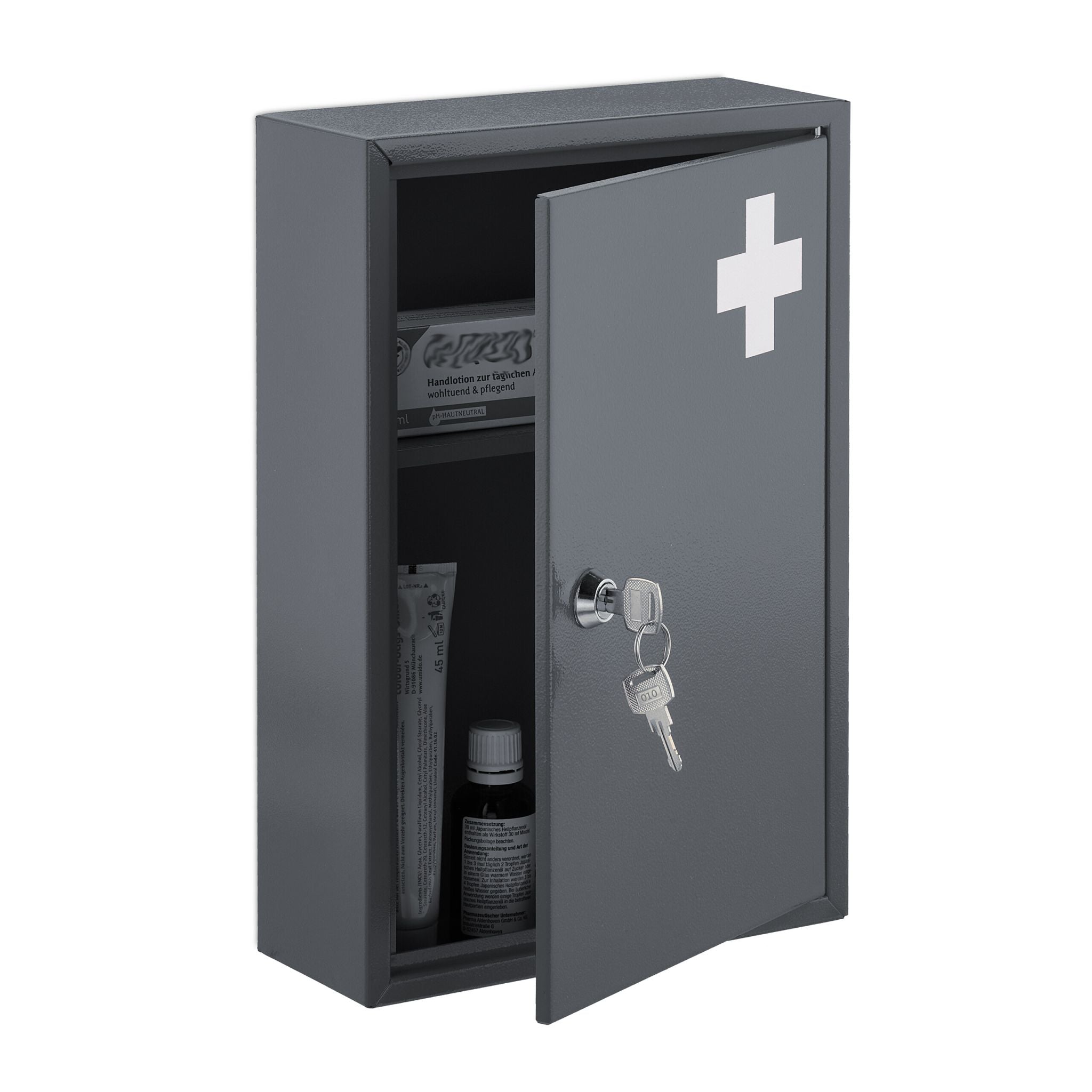 Abschliessbarer Medizinschrank Weiss-Grau von Relaxdays