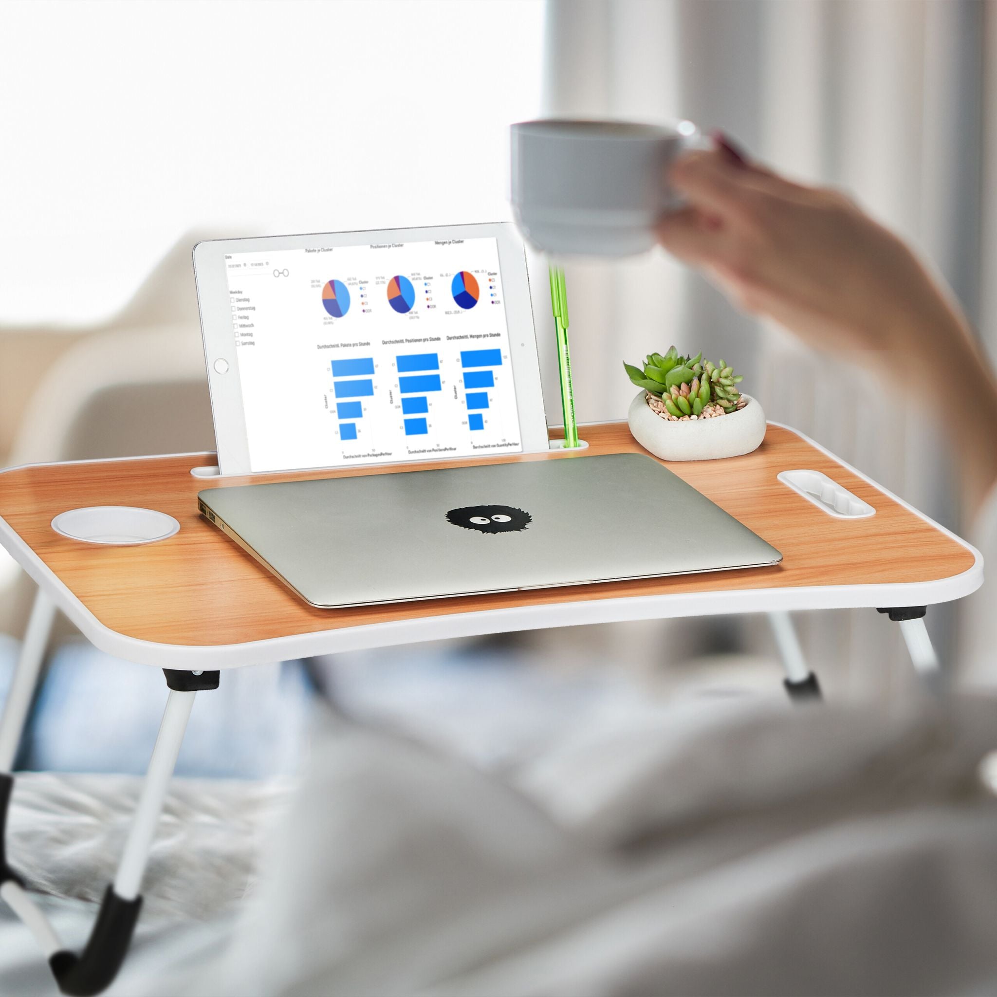 Klappbarer Laptoptisch Weiss-Hellbraun-Schwarz von Relaxdays
