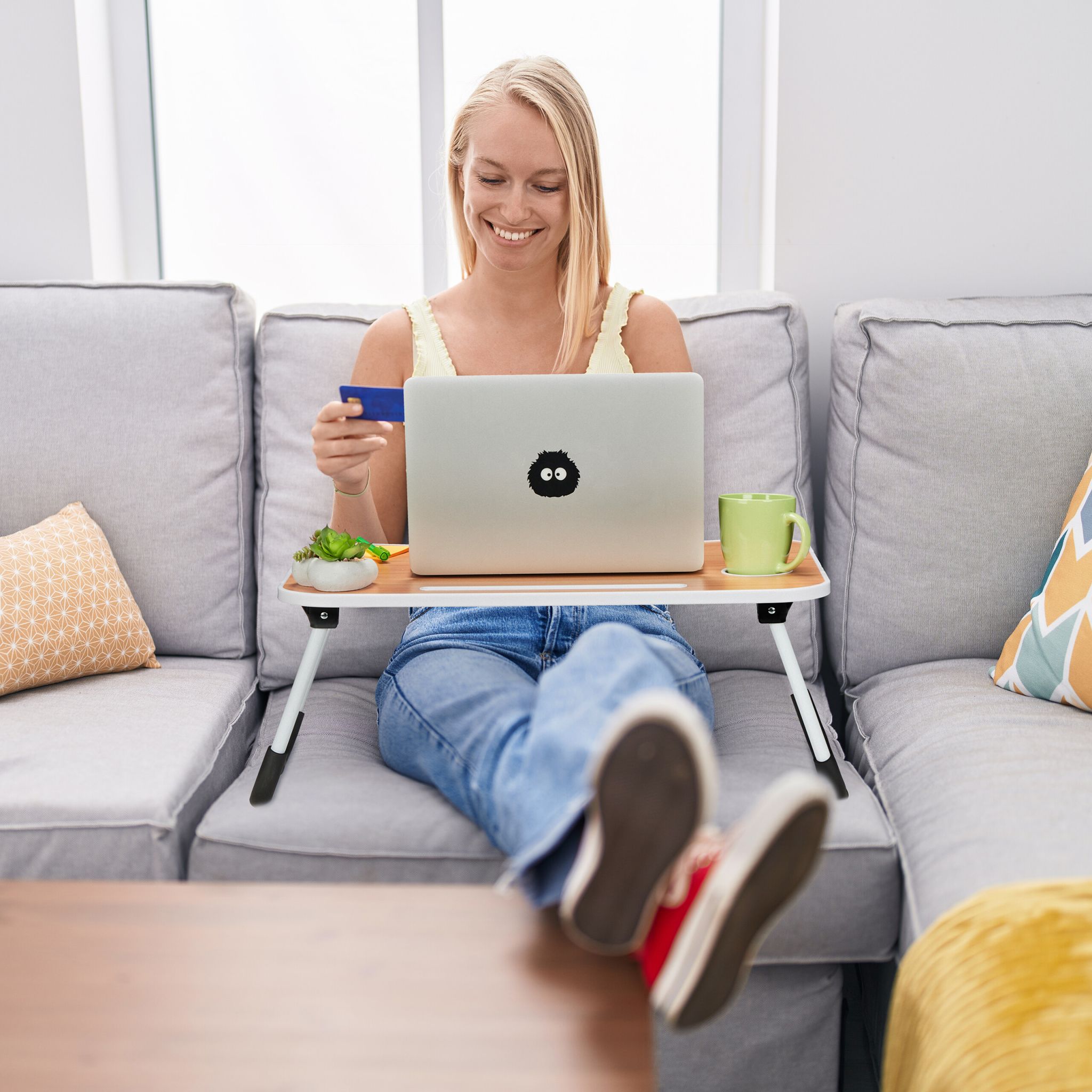 Klappbarer Laptoptisch Weiss-Hellbraun-Schwarz von Relaxdays
