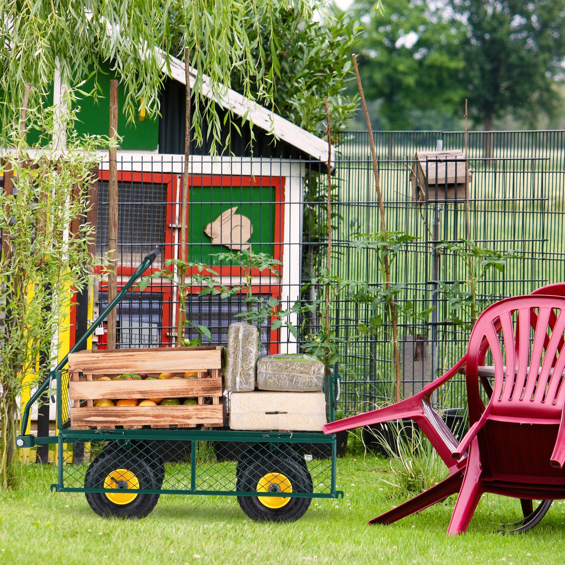 Handwagen Dunkelgrün-Gelb-Schwarz von Relaxdays