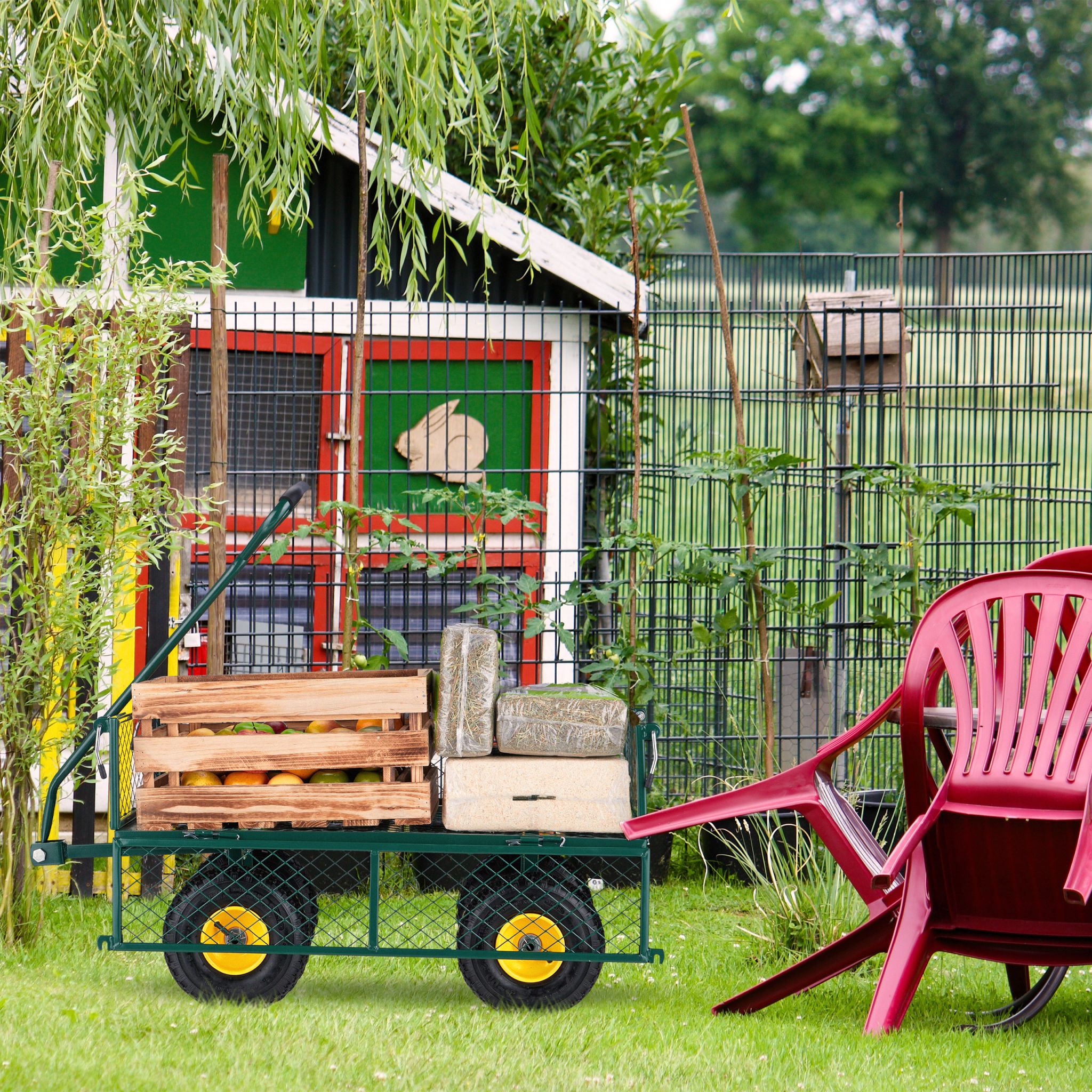 Handwagen Dunkelgrün-Gelb-Schwarz von Relaxdays