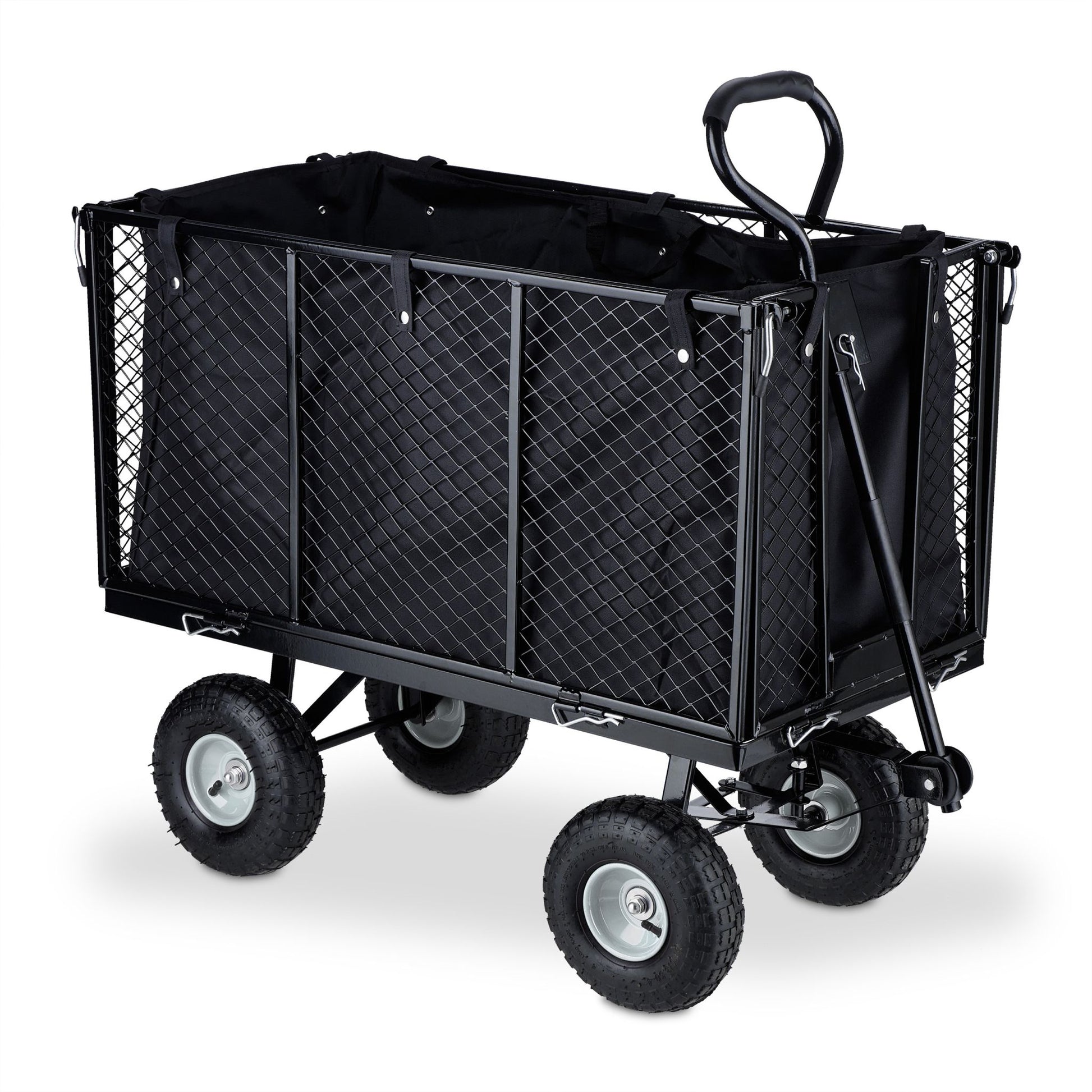 Hoher Handwagen für den Garten Schwarz-Silber von Relaxdays