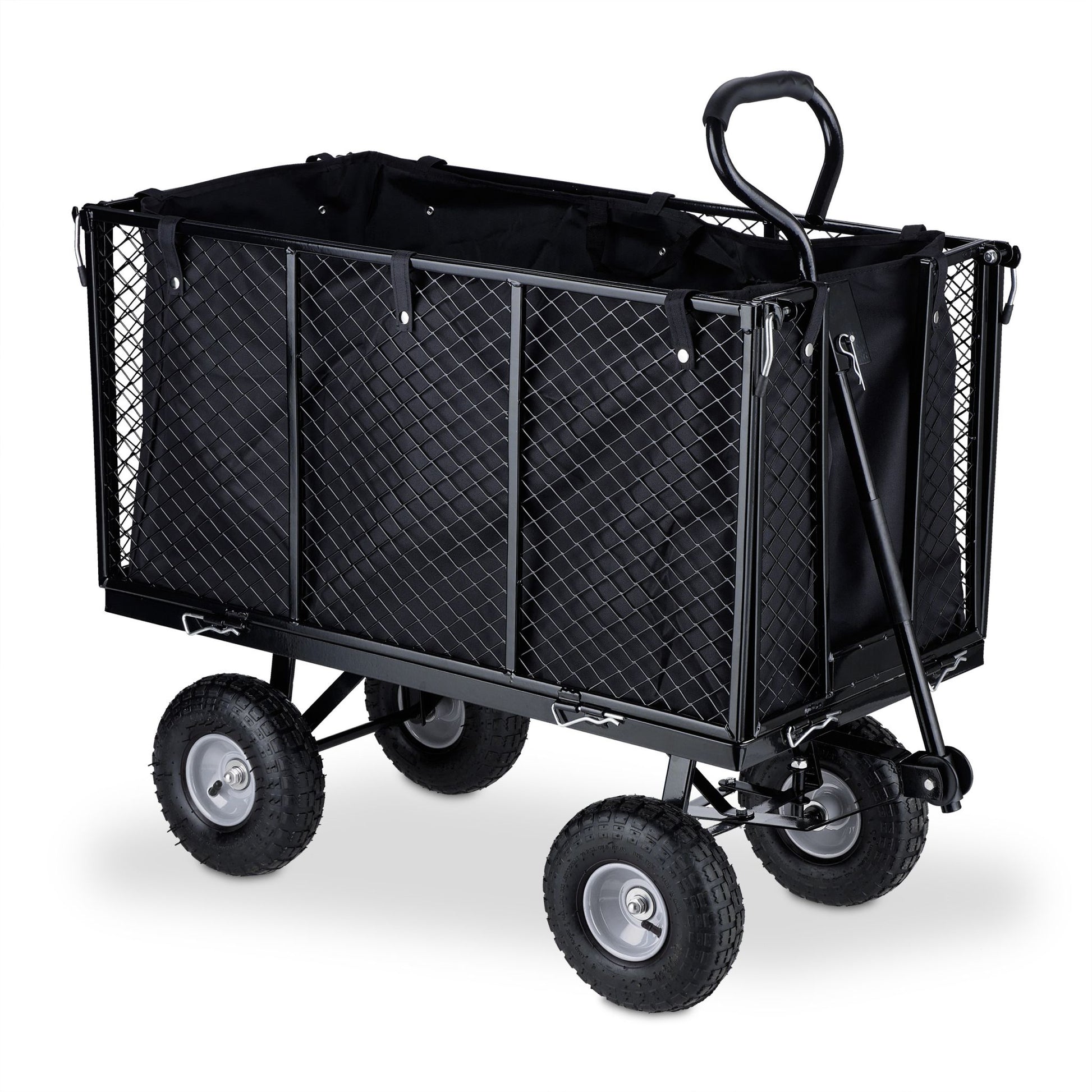 Hoher Handwagen für den Garten Schwarz-Silber von Relaxdays
